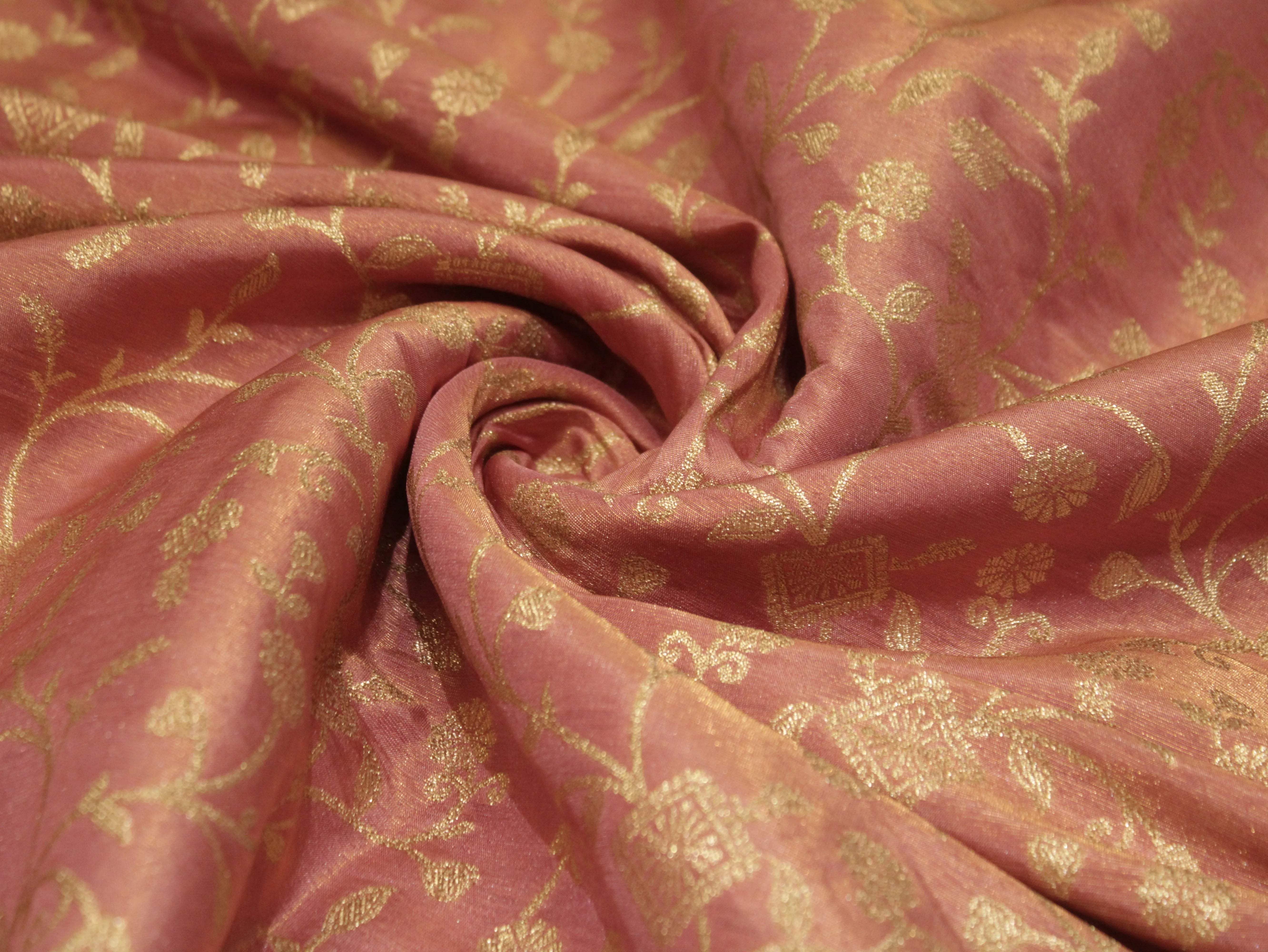 Premium Zari Jaal Woven Banarasi Tissue Fabric - Peach - M'Foks