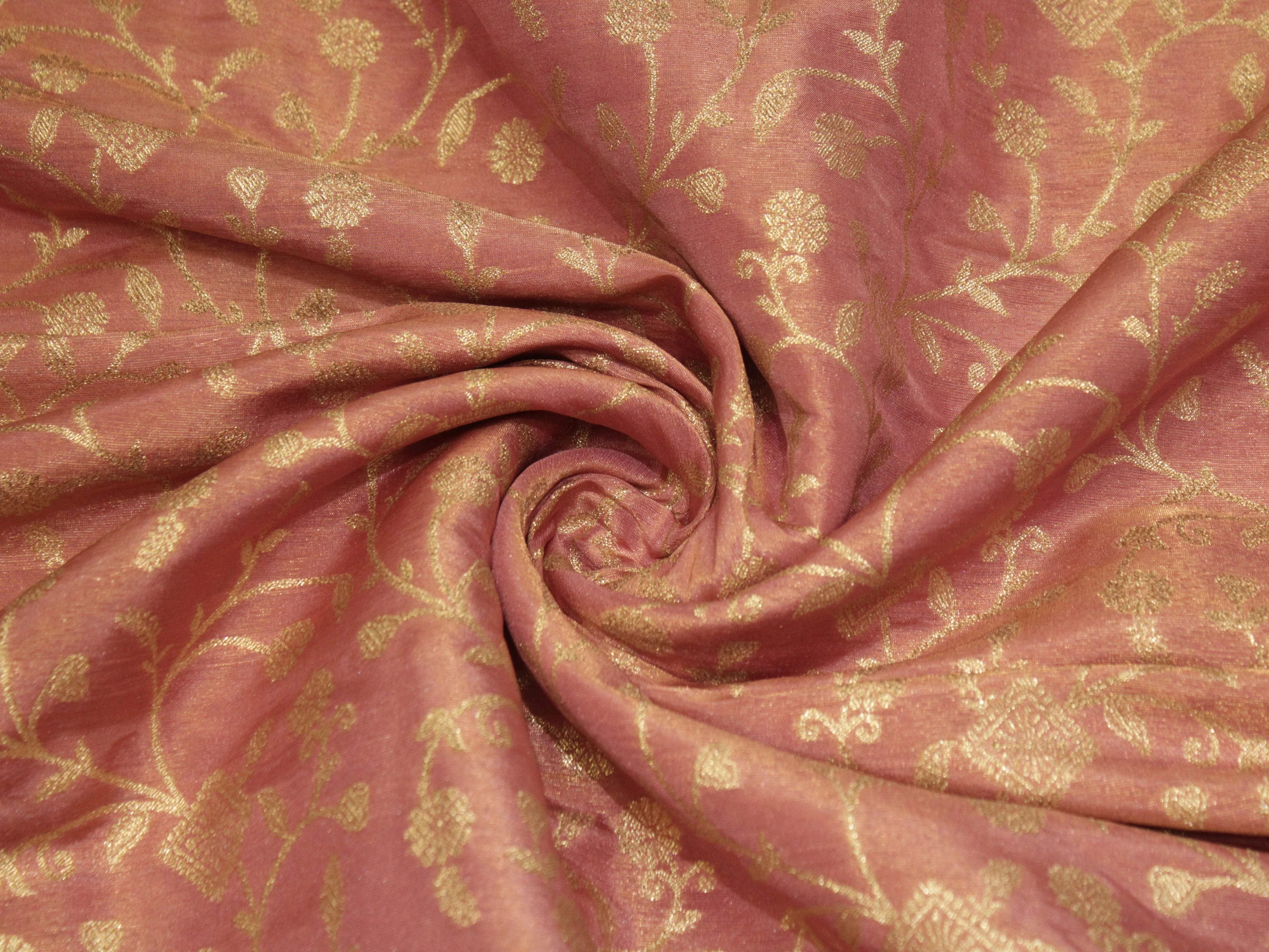 Premium Zari Jaal Woven Banarasi Tissue Fabric - Peach - M'Foks
