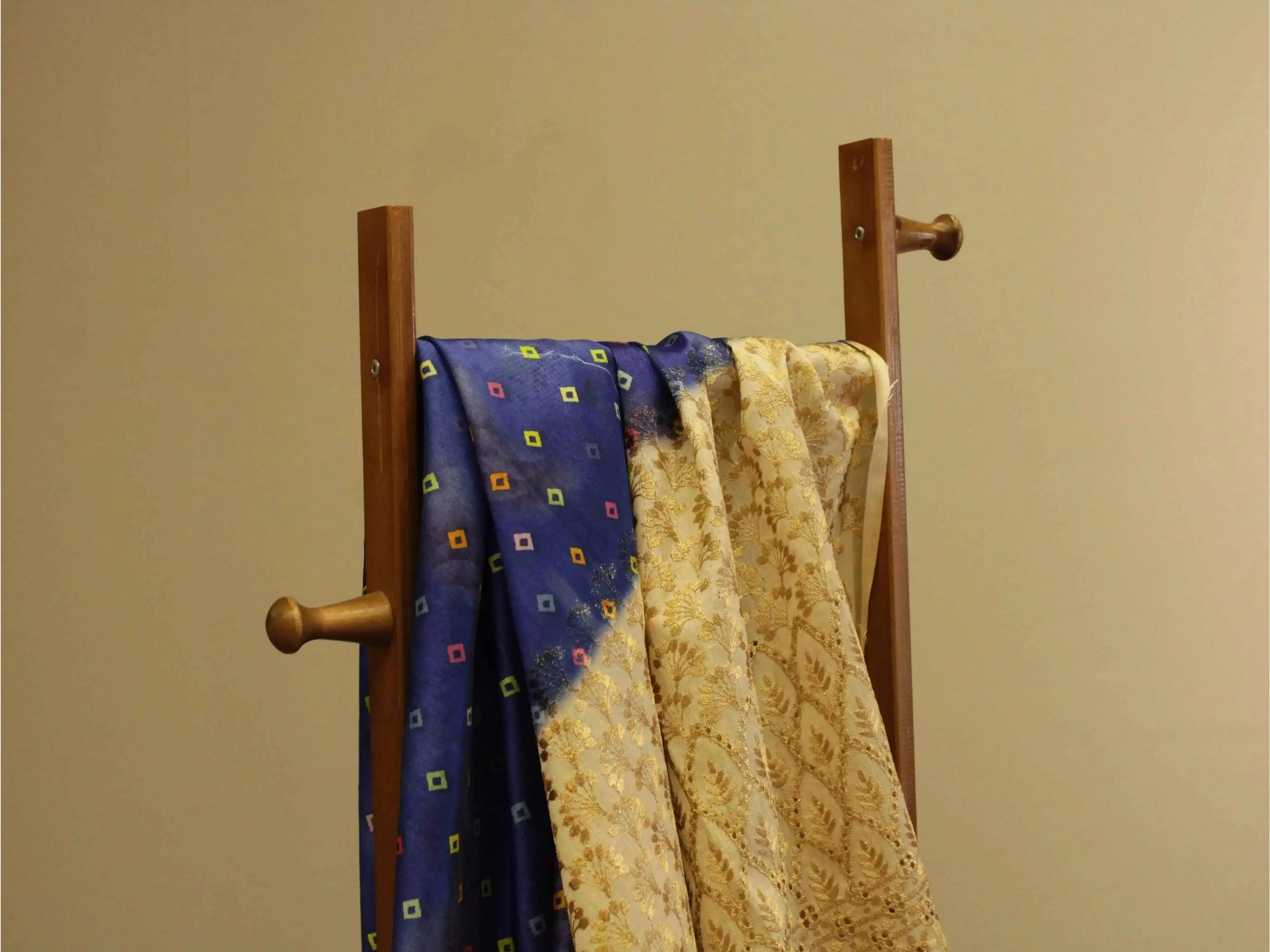 Digital Printed Silk-Texture Fabric with Panel Zari Embroidery