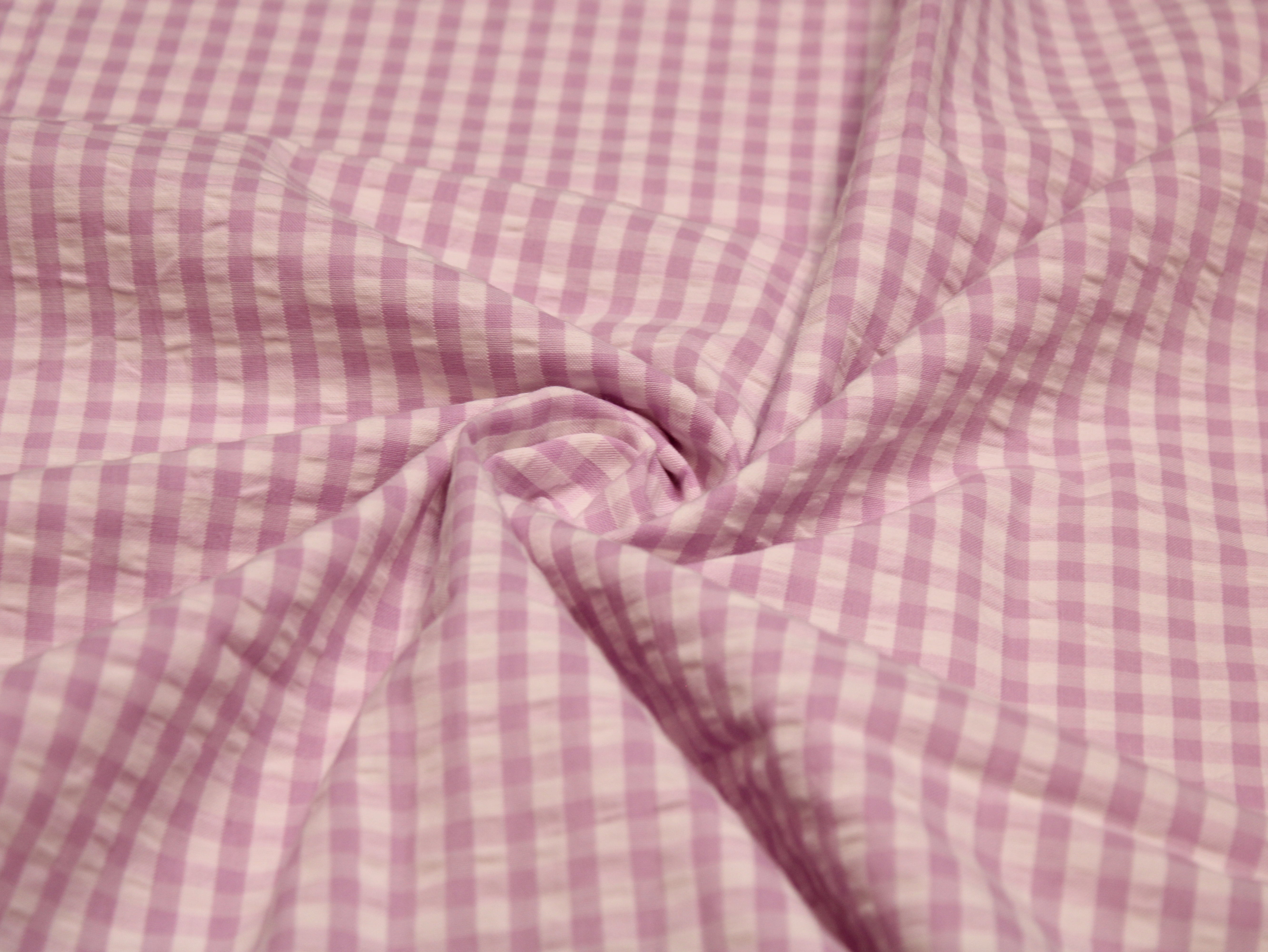 Pure Cotton Yarn Dyed Pale Mauve Seersucker Check Fabric 60 Inch | Premium Washed Quality Gingham