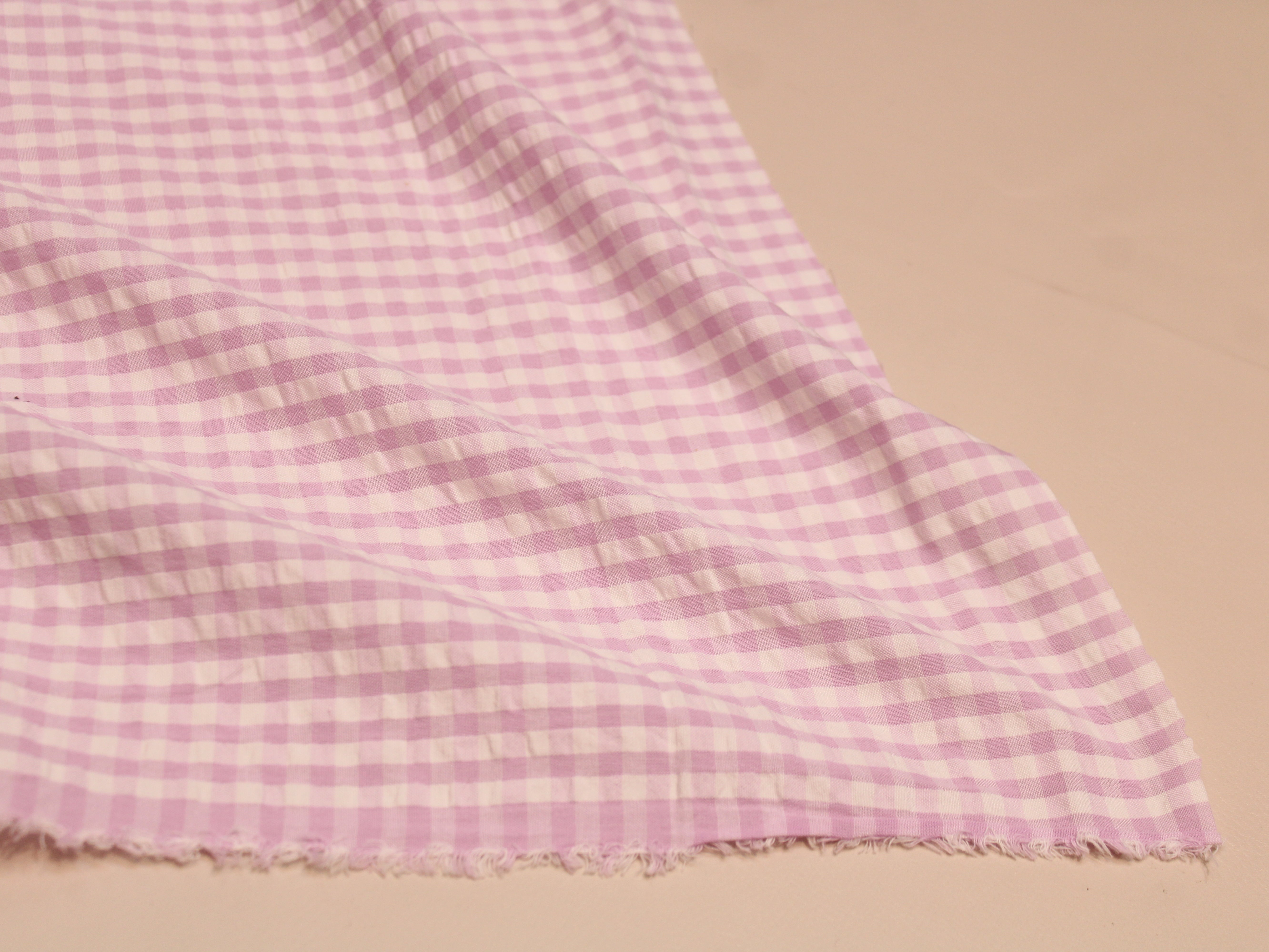 Pure Cotton Yarn Dyed Pale Mauve Seersucker Check Fabric 60 Inch | Premium Washed Quality Gingham