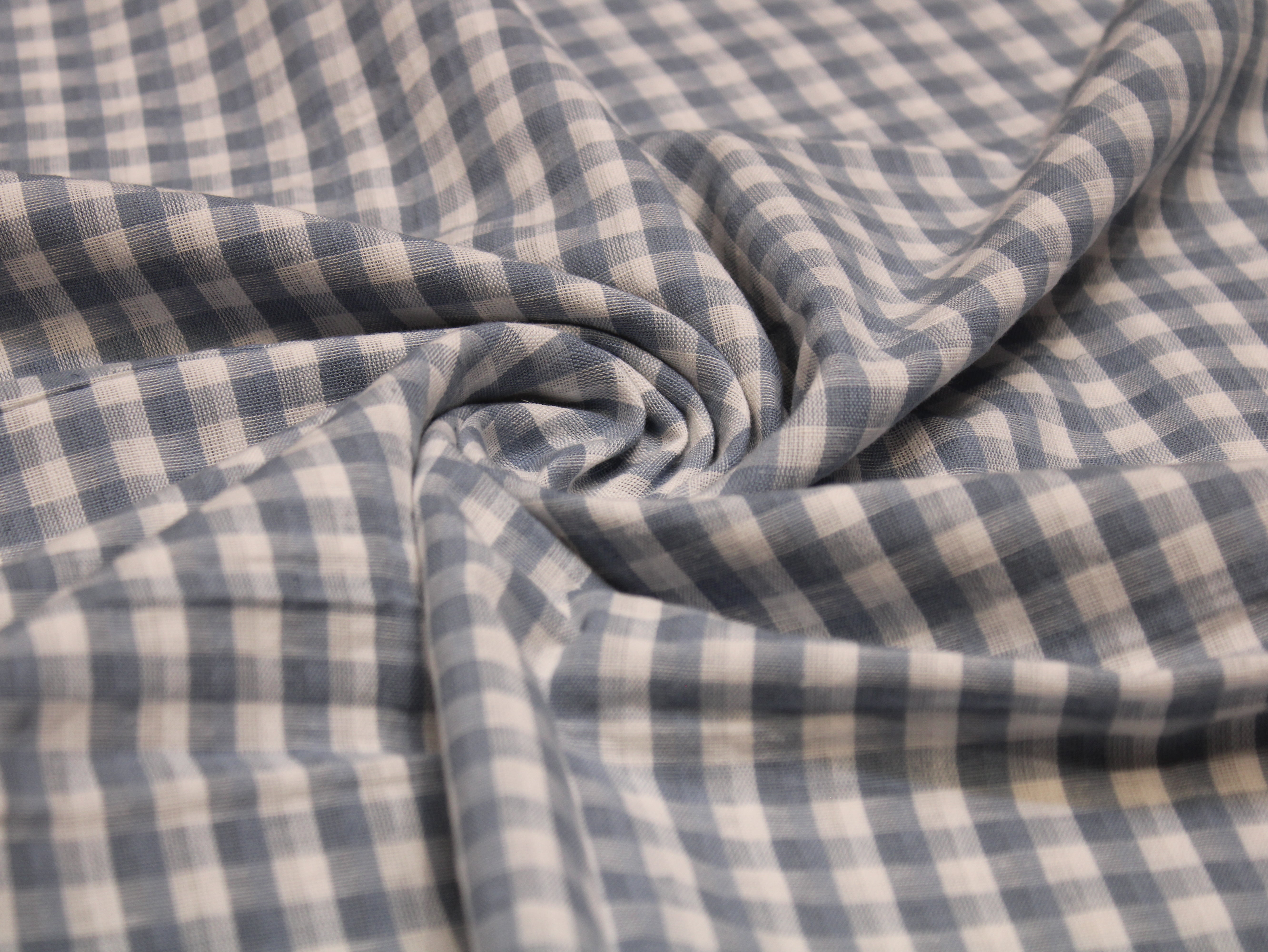 Pure Cotton Yarn Dyed Dusty Blue Seersucker Check Fabric 60 Inch | Premium Washed Quality Gingham