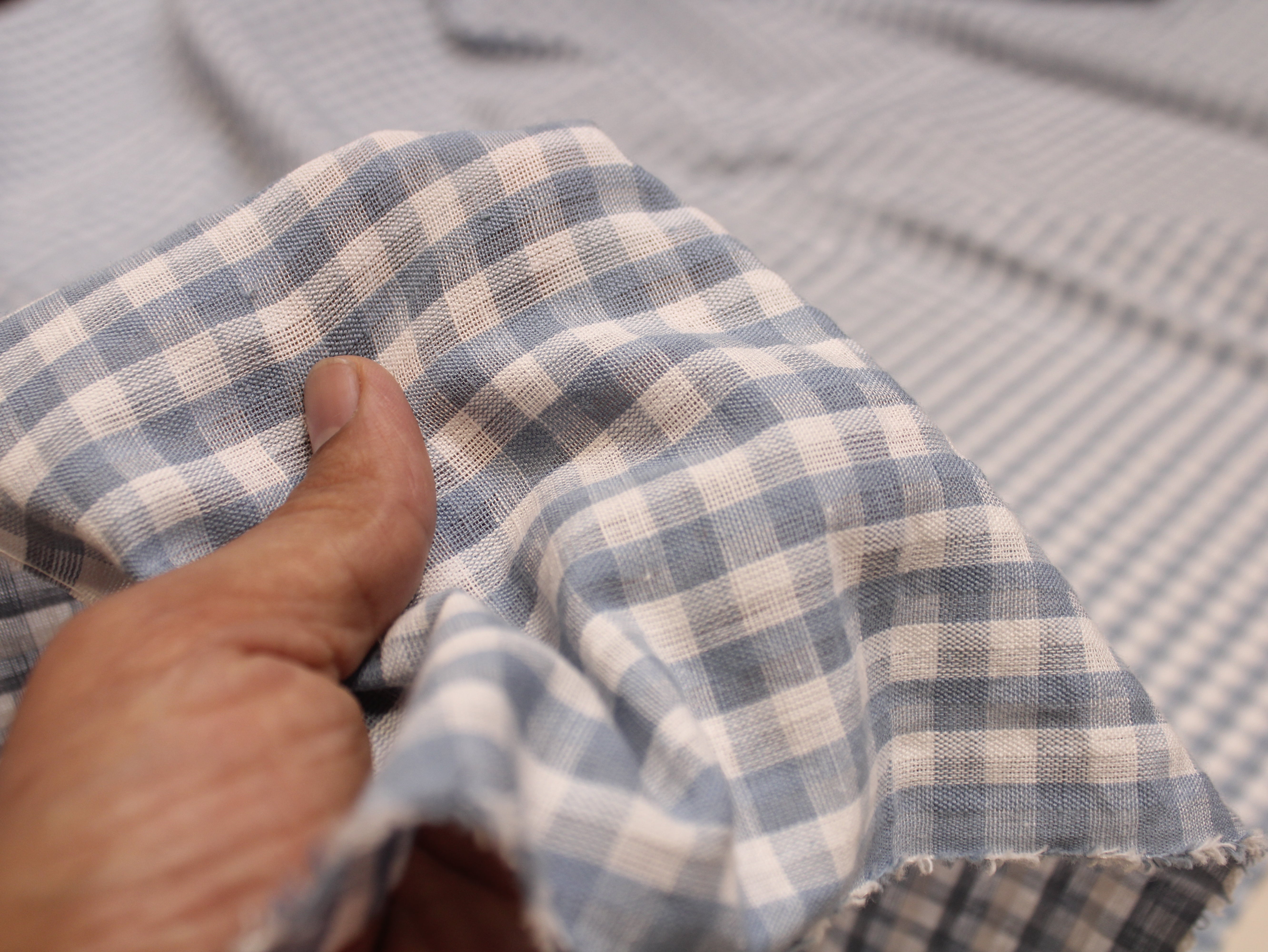 Pure Cotton Yarn Dyed Dusty Blue Seersucker Check Fabric 60 Inch | Premium Washed Quality Gingham