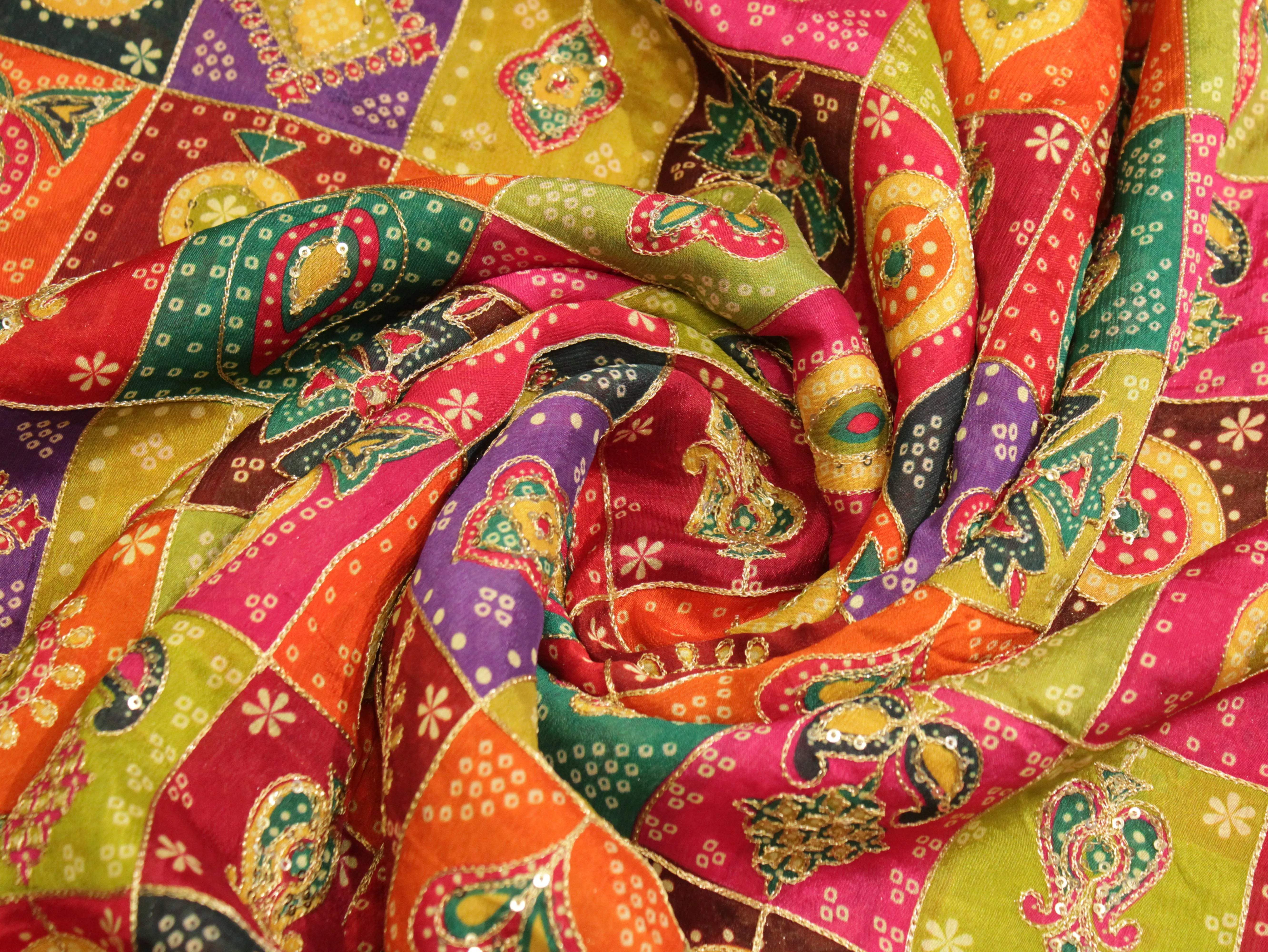POSH : Digital Print with position work Chinon Fabric - M'Foks