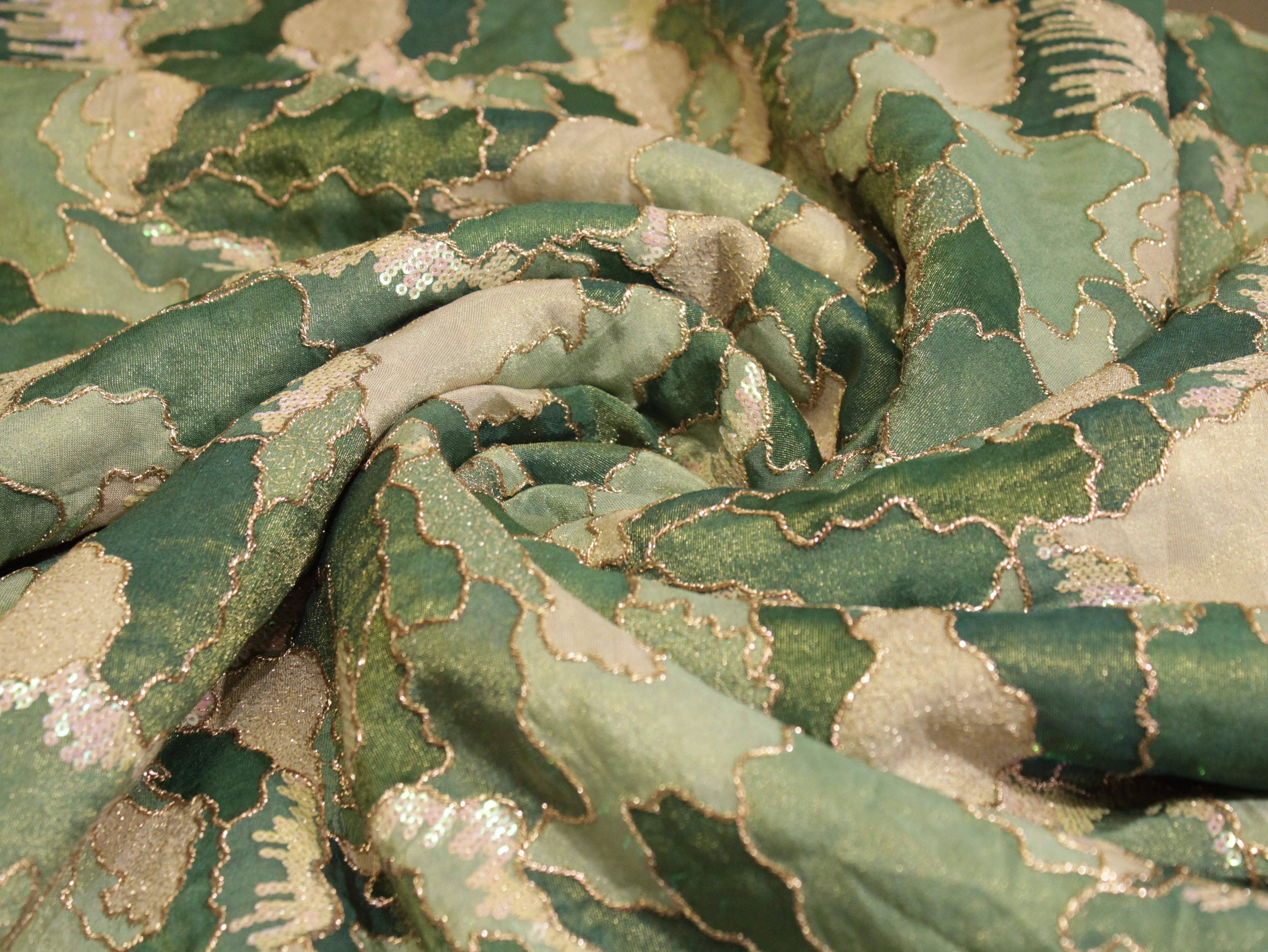 POSH : Digital Print with position work Tissue Fabric - Green - M'Foks