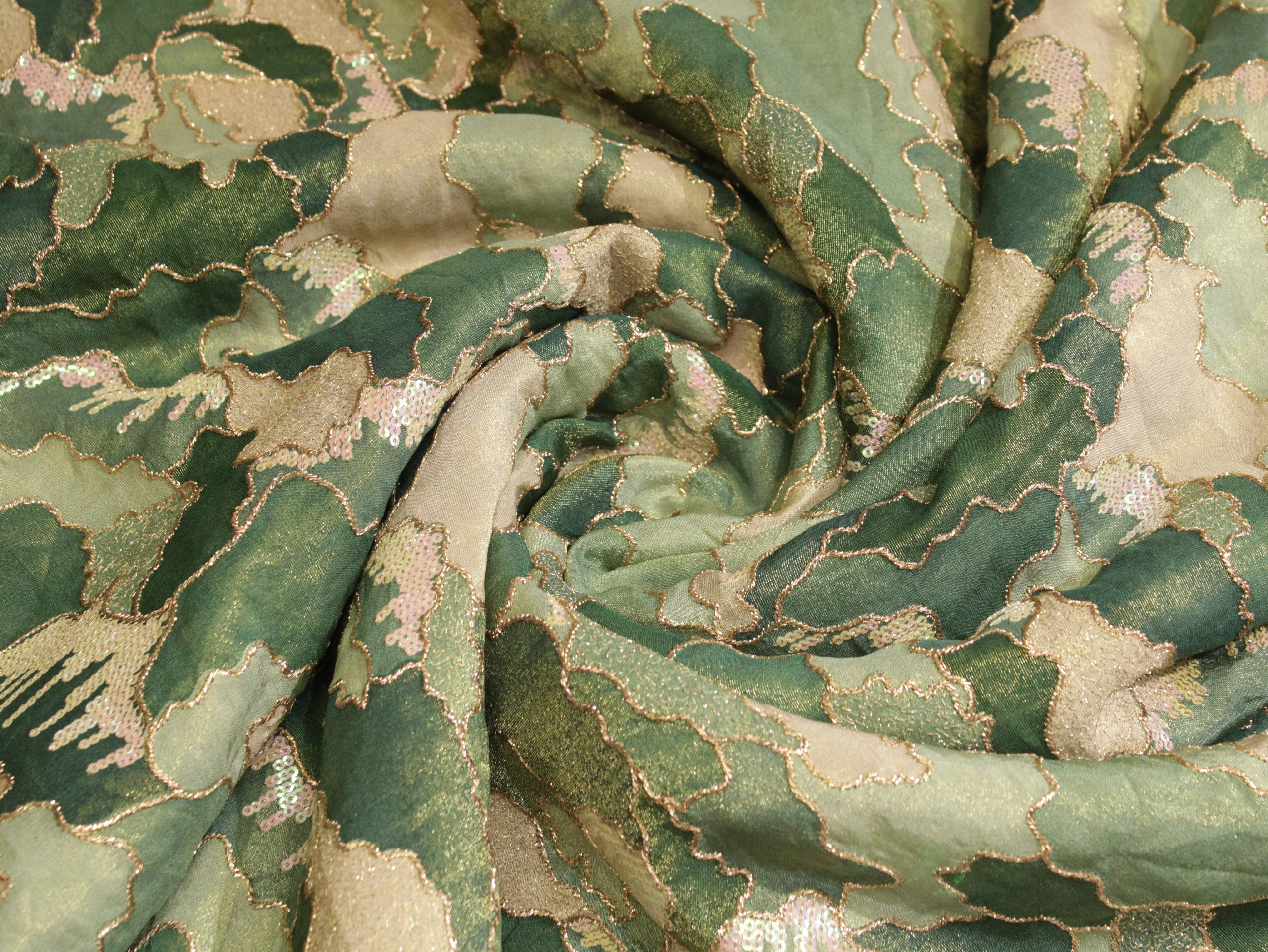 POSH : Digital Print with position work Tissue Fabric - Green - M'Foks