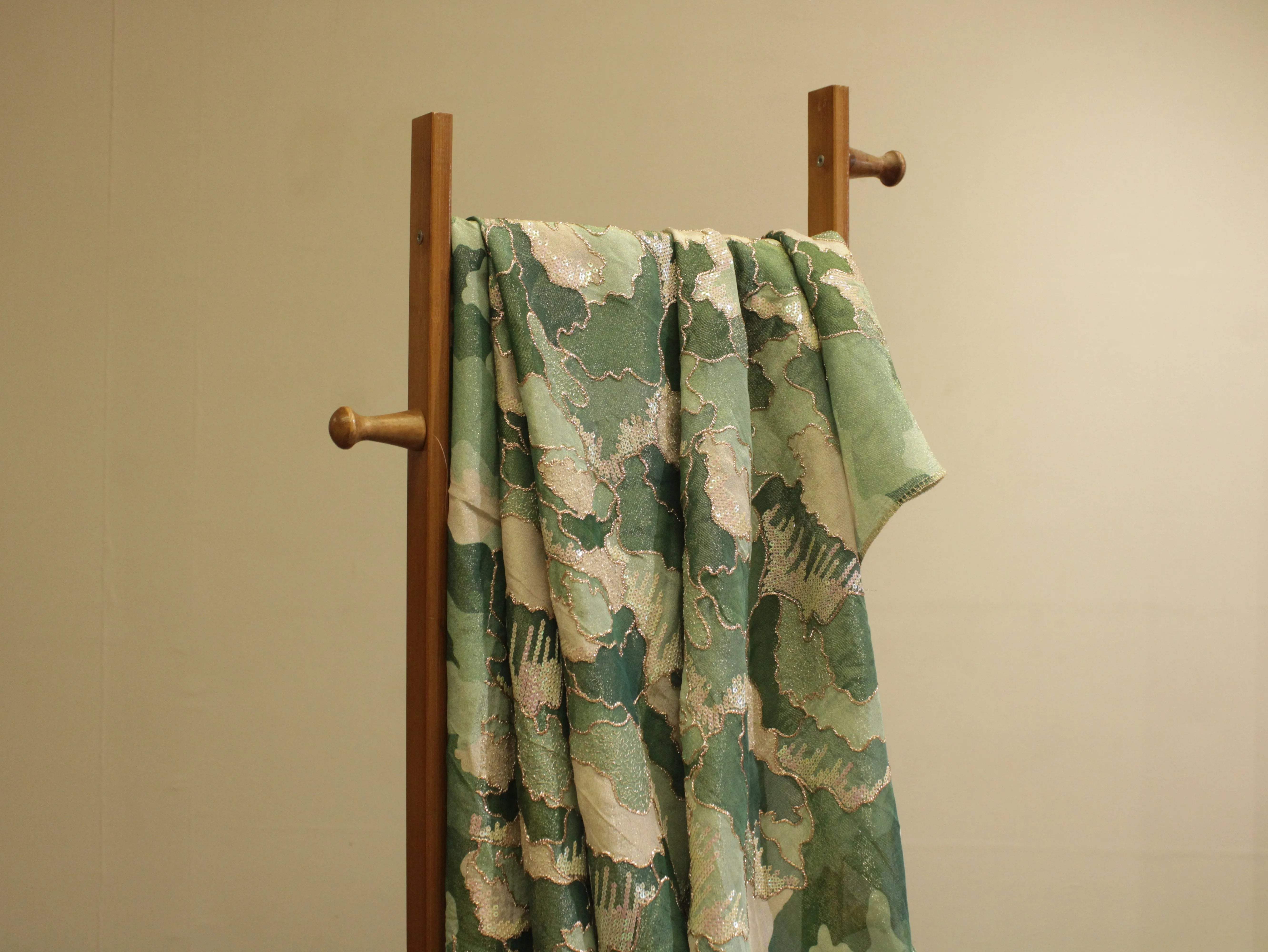 POSH : Digital Print with position work Tissue Fabric - Green - M'Foks