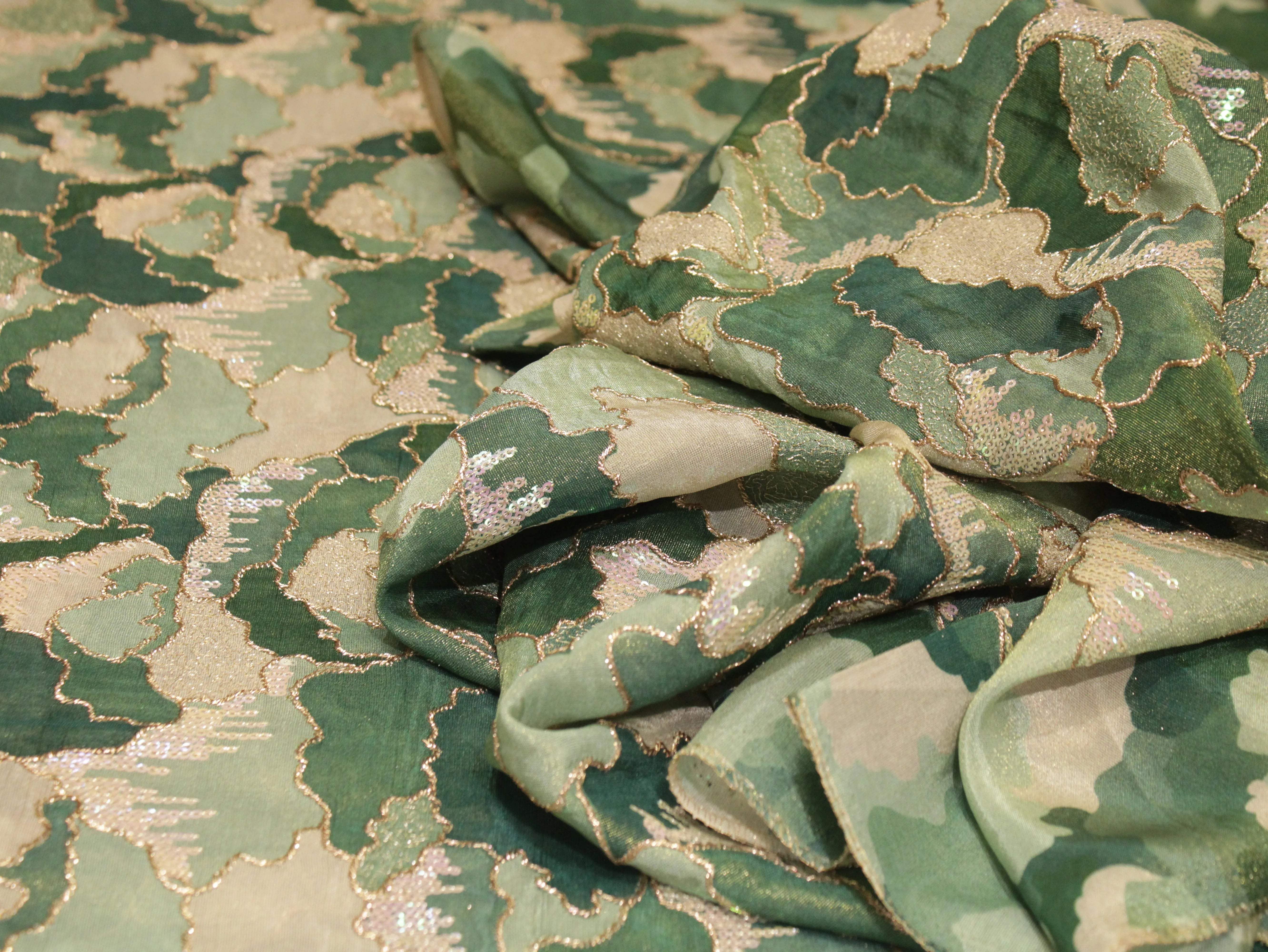 POSH : Digital Print with position work Tissue Fabric - Green - M'Foks