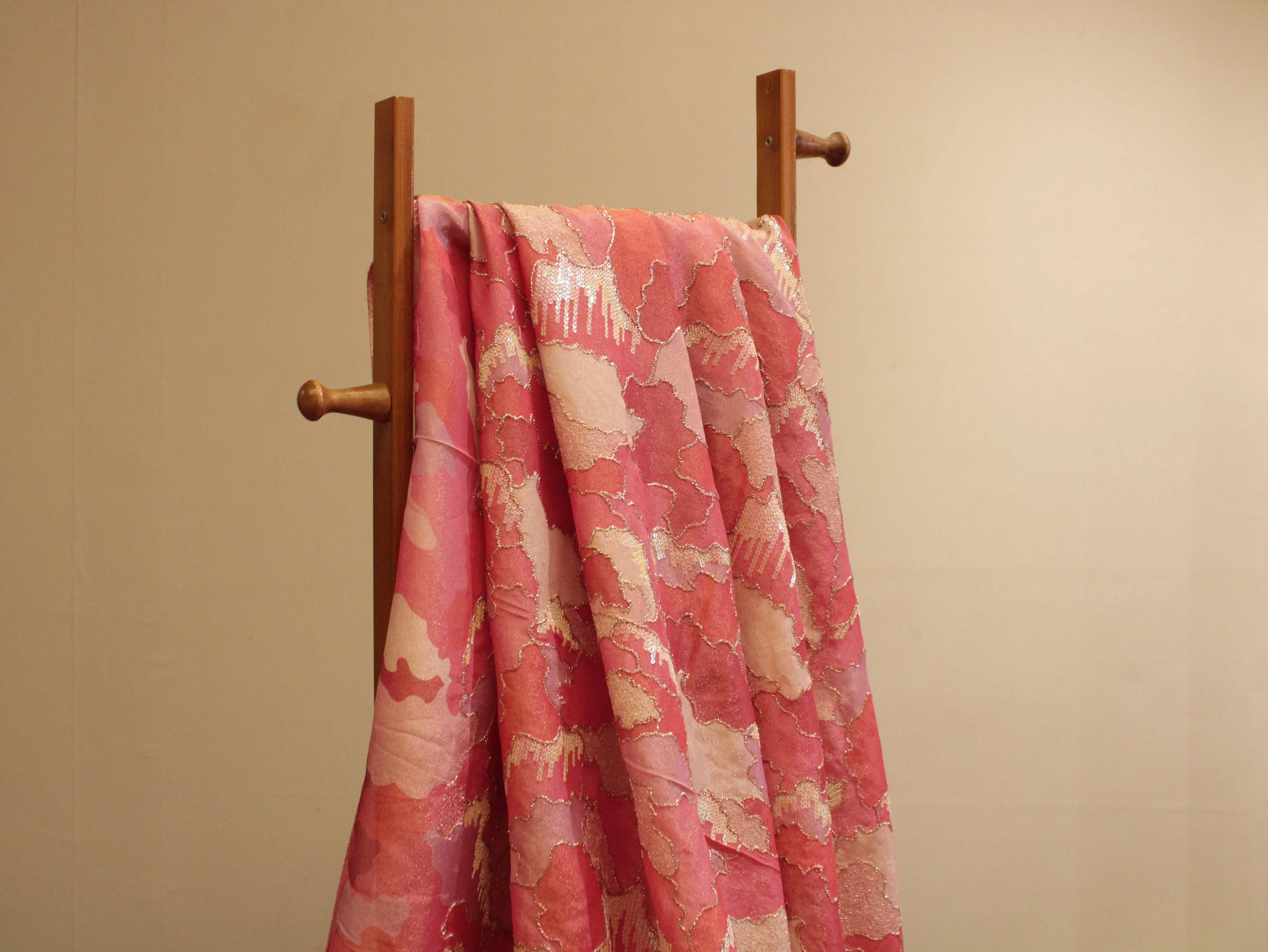 POSH : Digital Print with position work Tissue Fabric - Peach - M'Foks