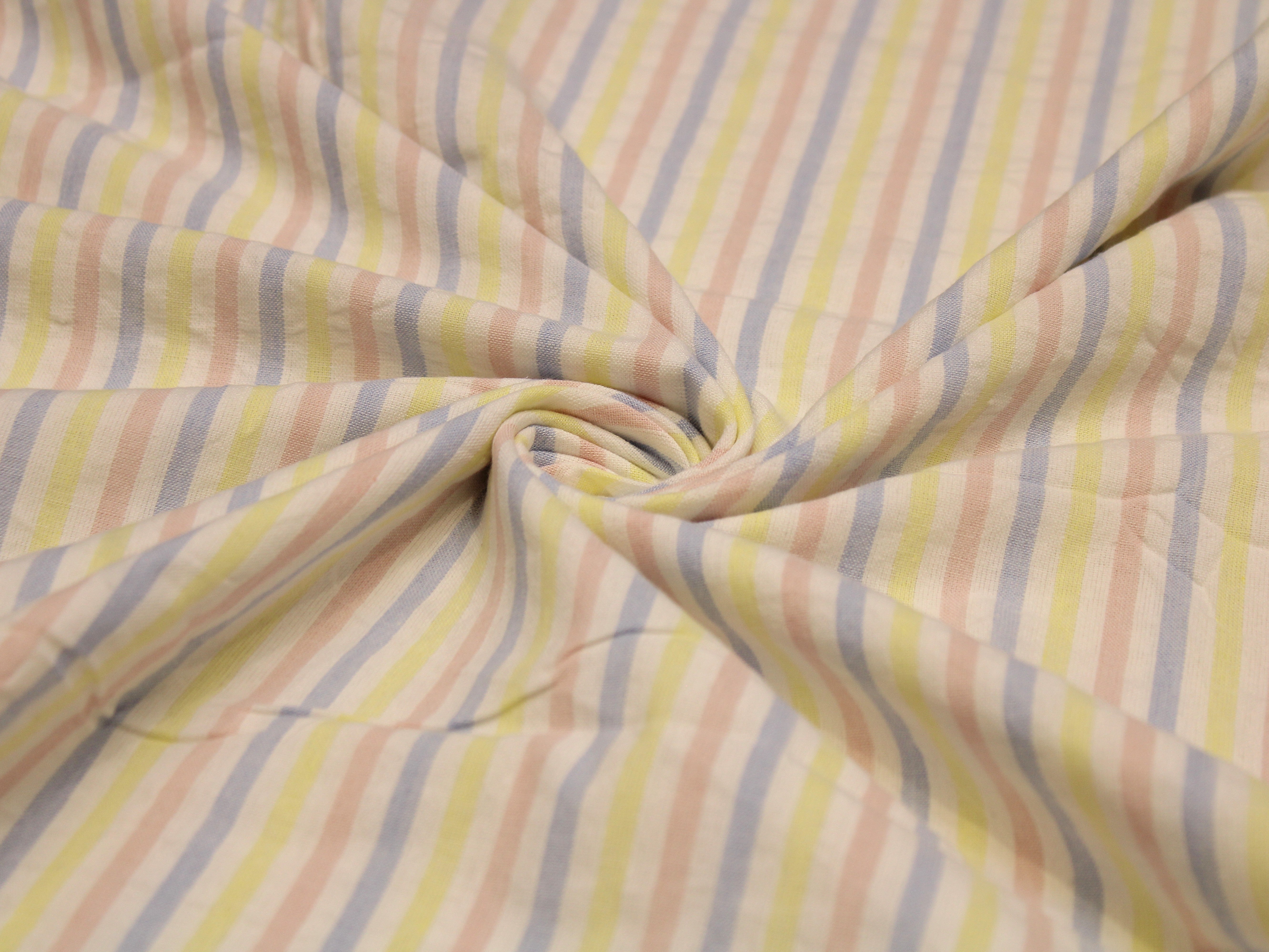 Pure Cotton Multi-Color Striped Washed Fabric 60 Inch | Premium Yarn-Dyed Rainbow Stripes