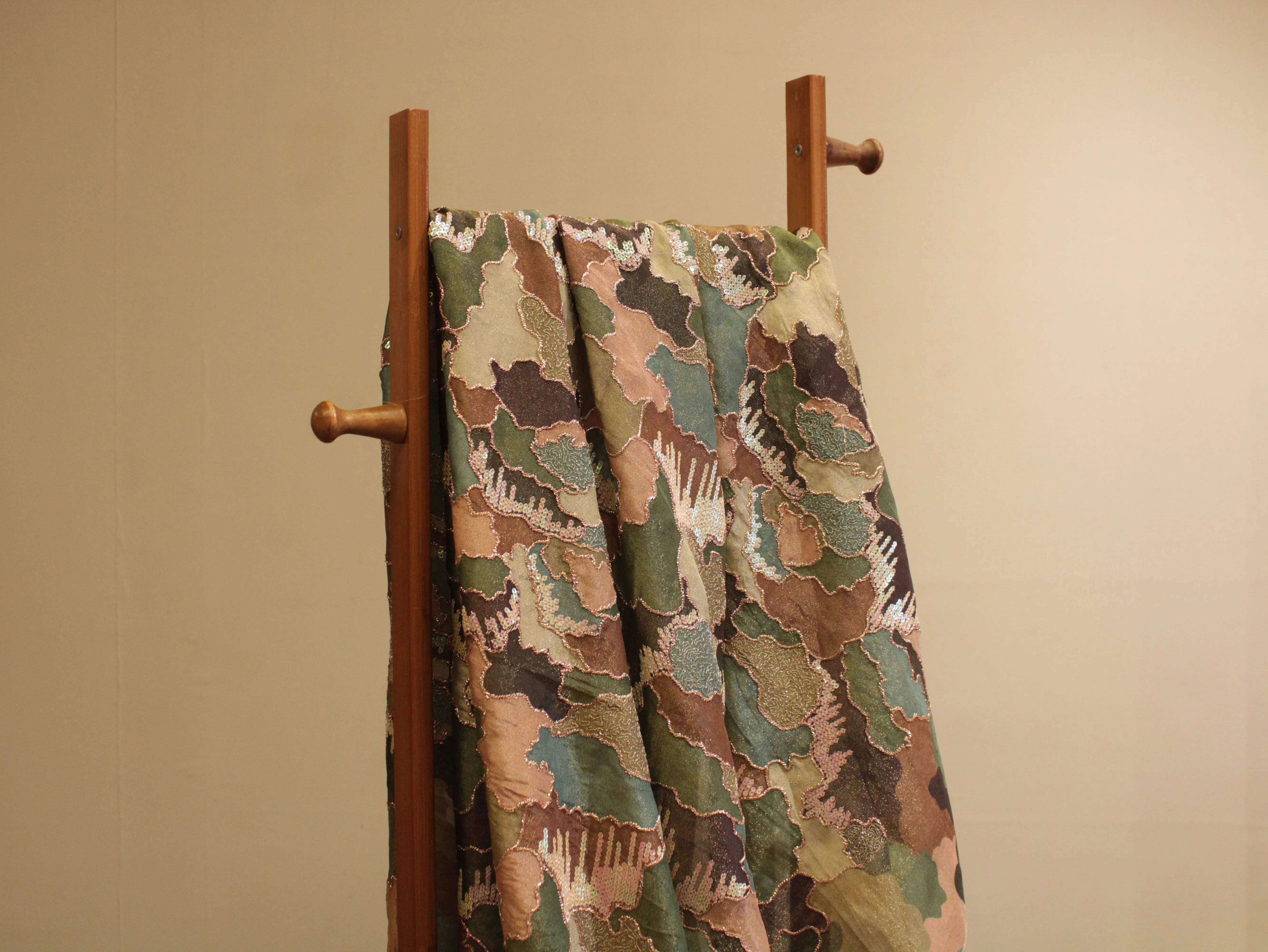 POSH : Digital Print with position work Tissue Fabric - Dark Green - M'Foks