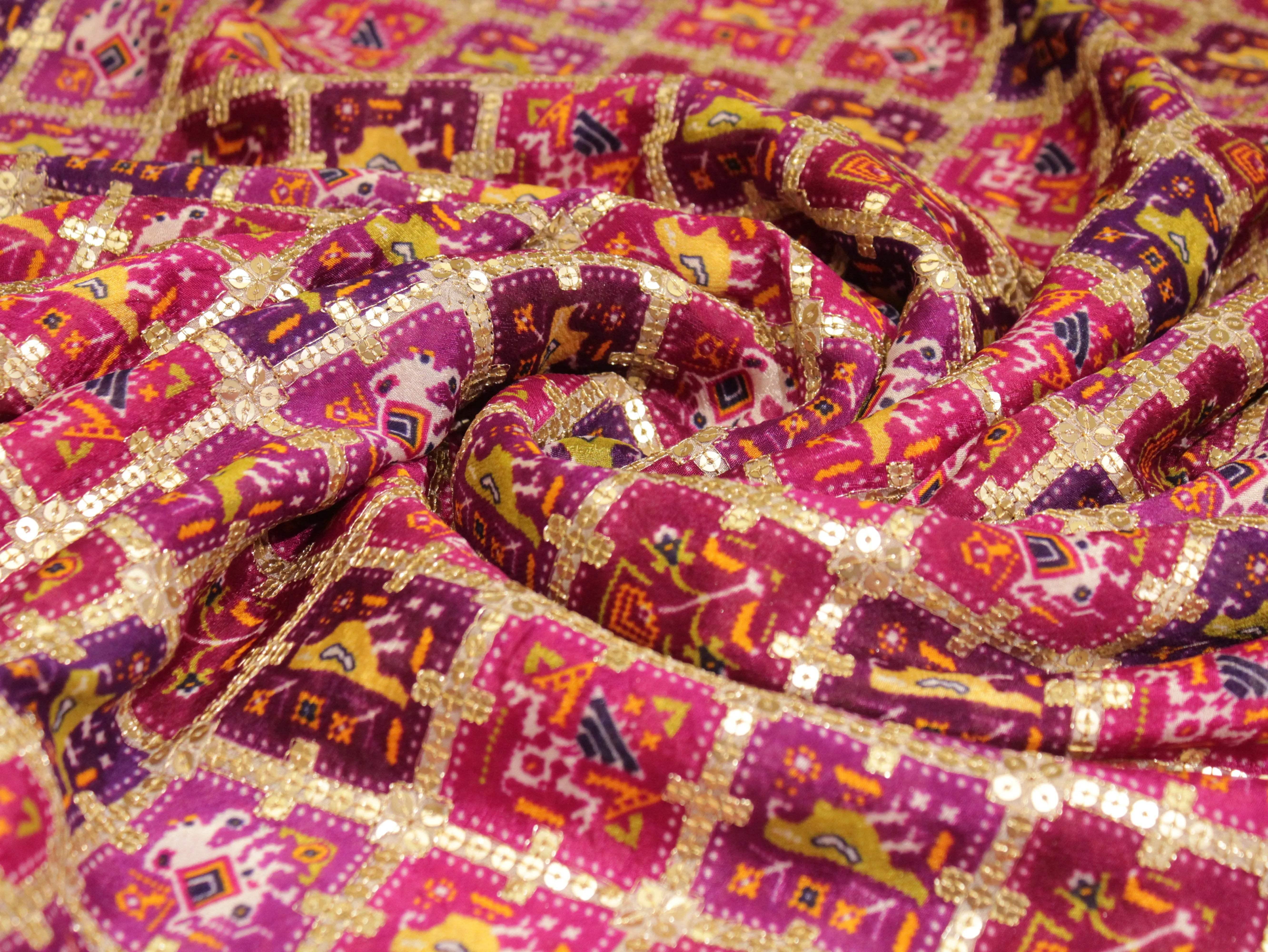 POSH : Patola Print with position work Chinon Fabric - M'Foks