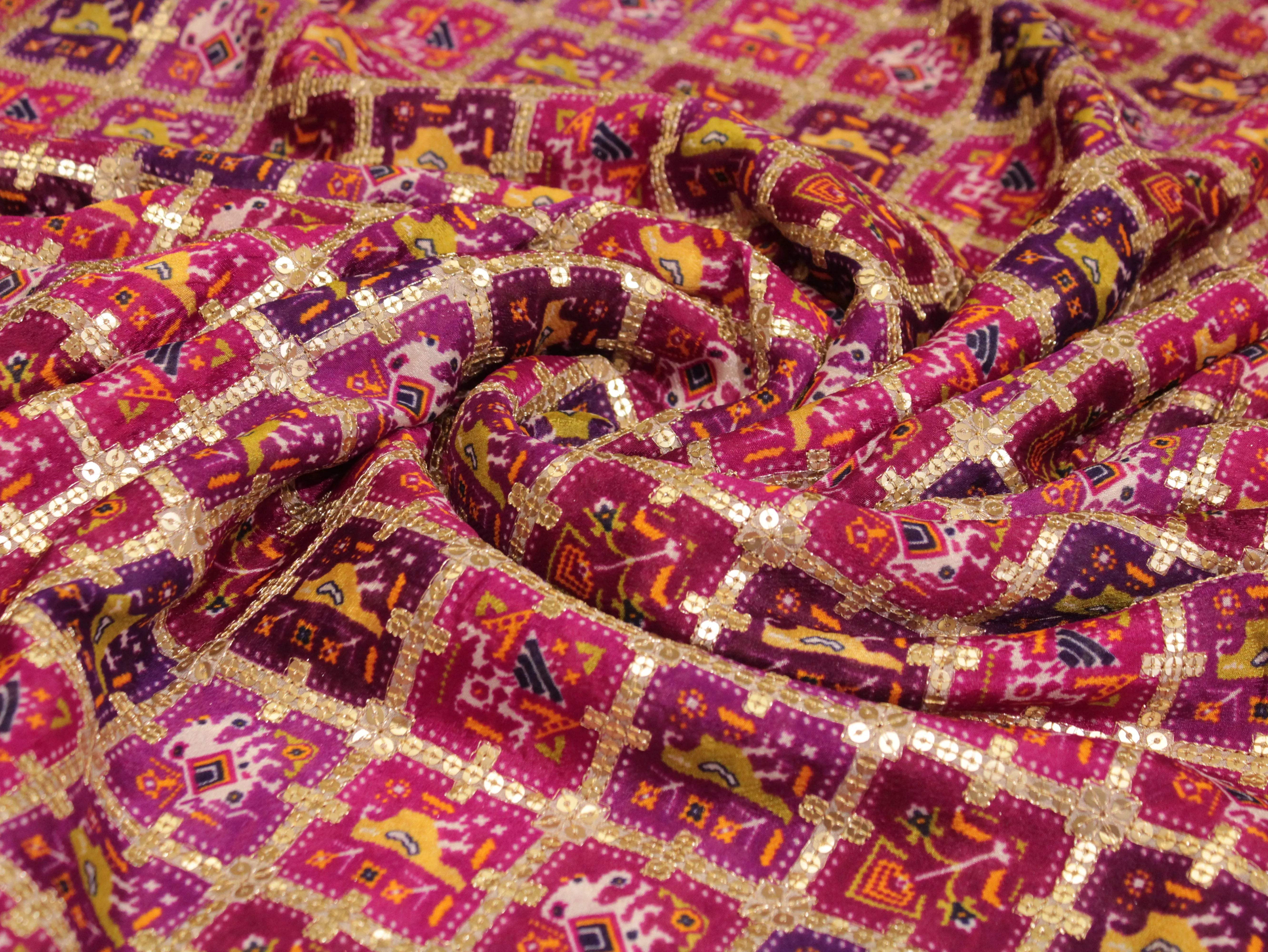 POSH : Patola Print with position work Chinon Fabric - M'Foks