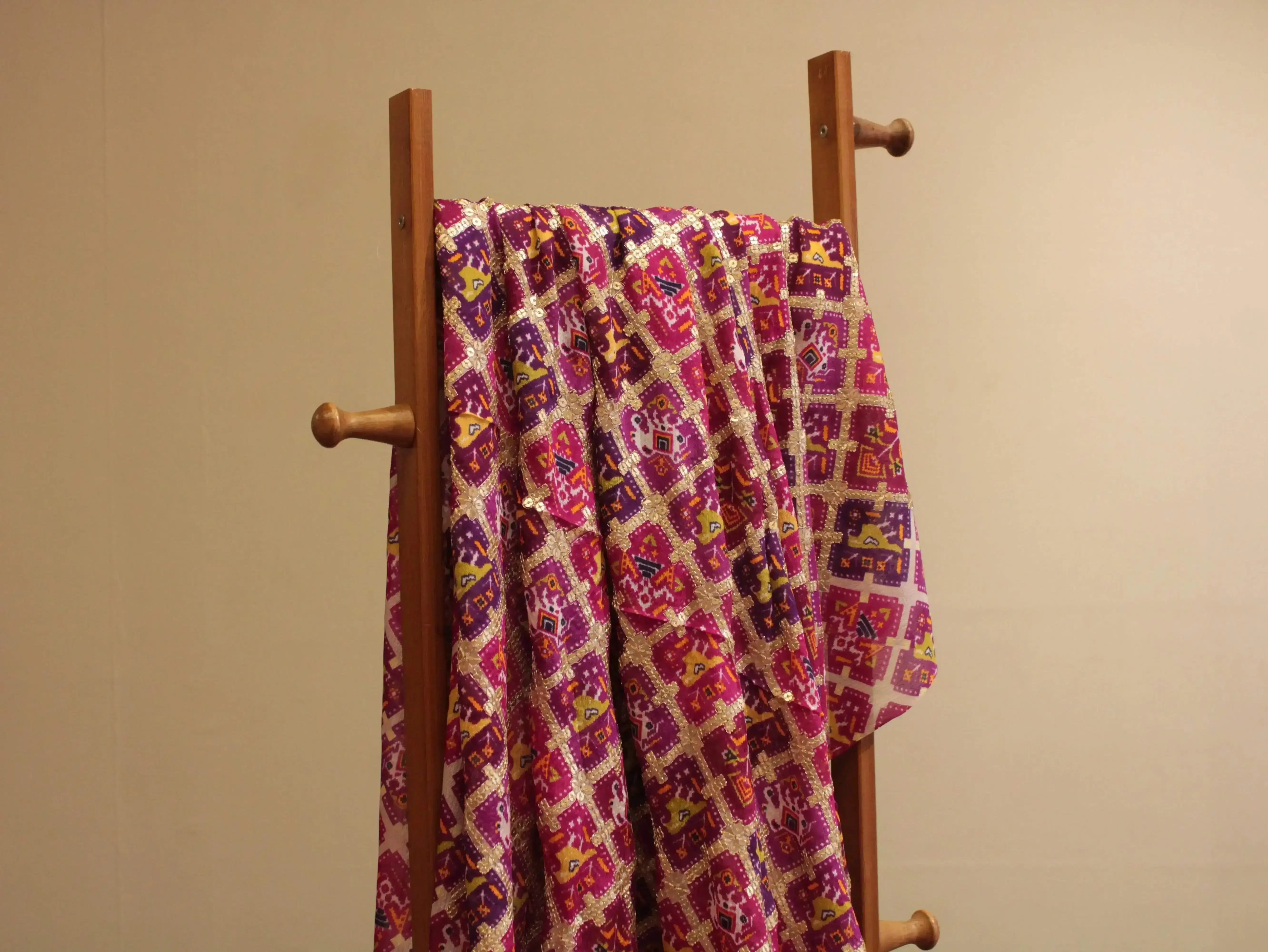 POSH : Patola Print with position work Chinon Fabric - M'Foks
