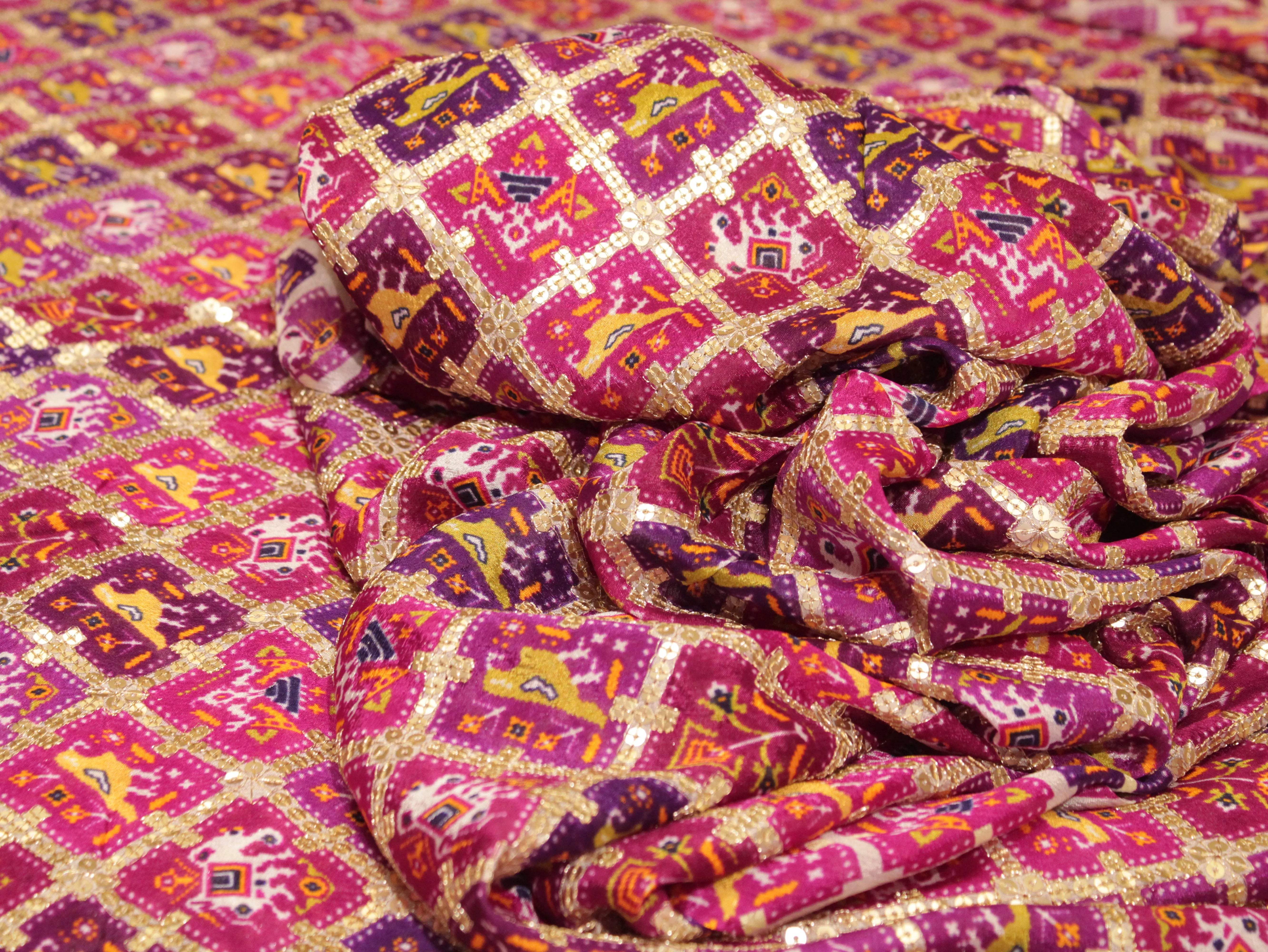 POSH : Patola Print with position work Chinon Fabric - M'Foks