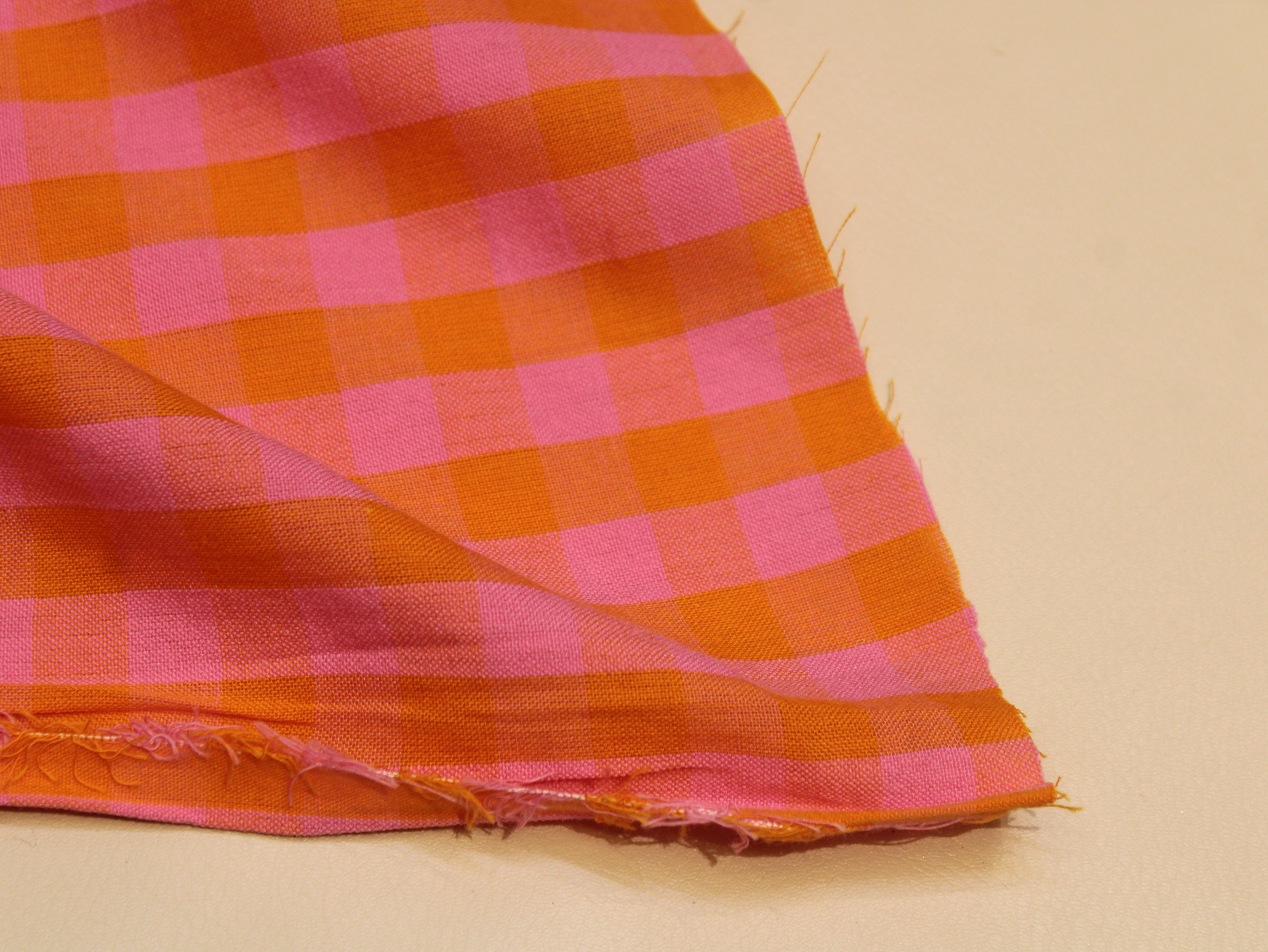 Pure Cotton Yarn Dyed Check Washed Fabric 60 Inch | Pink & Orange Gingham Check