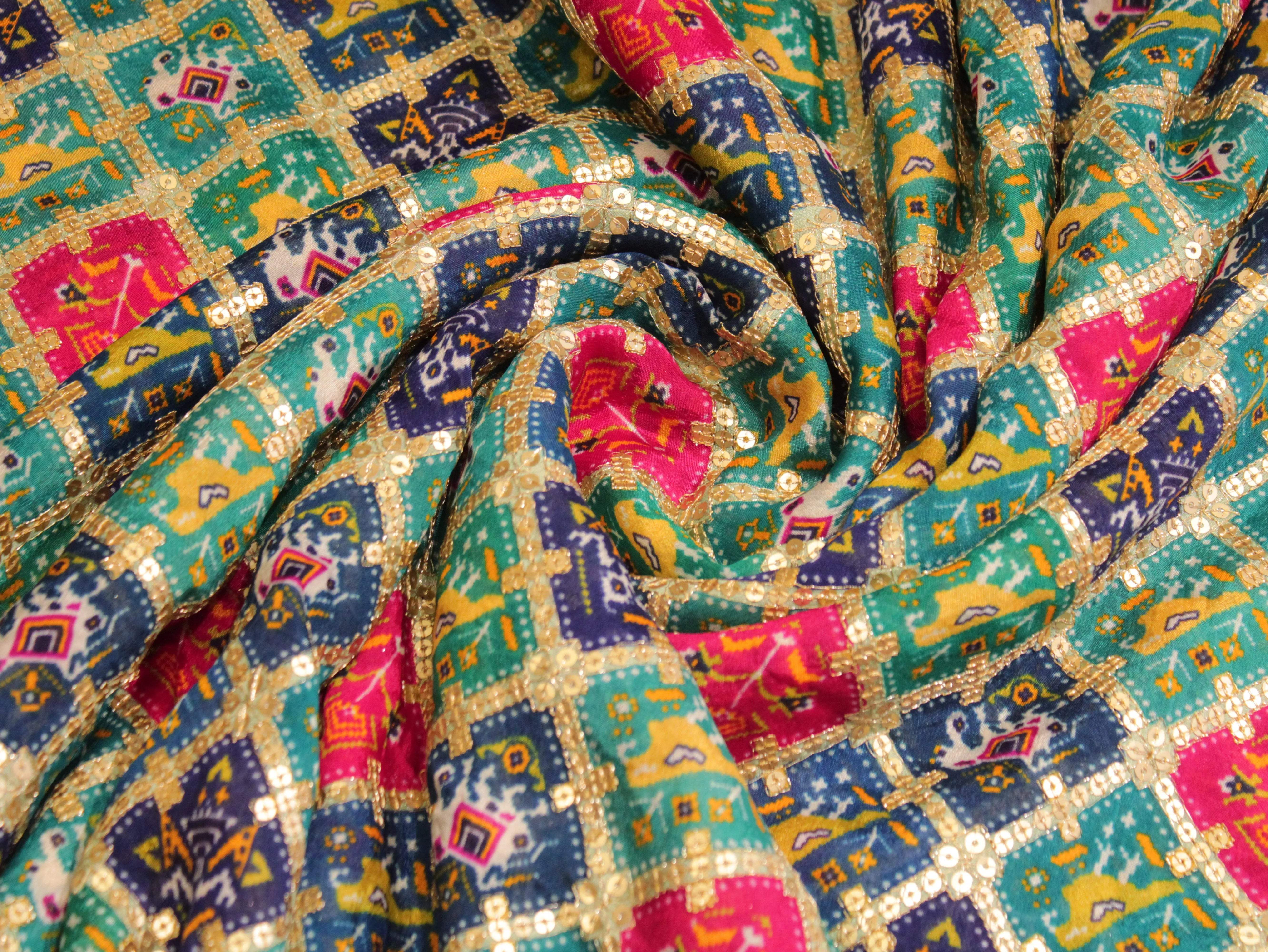 POSH : Patola Print with position work Chinon Fabric - M'Foks