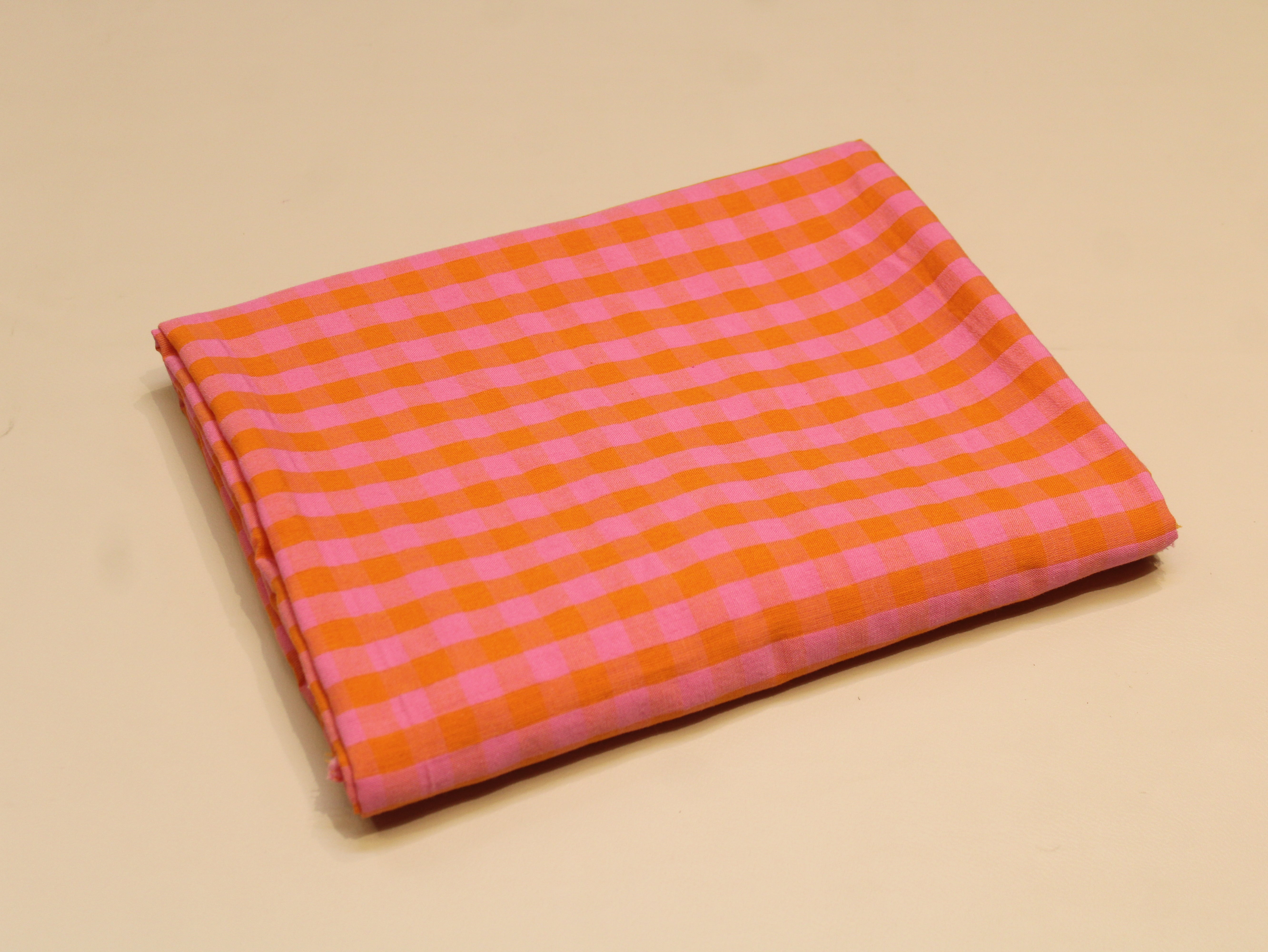 Pure Cotton Yarn Dyed Check Washed Fabric 60 Inch | Pink & Orange Gingham Check