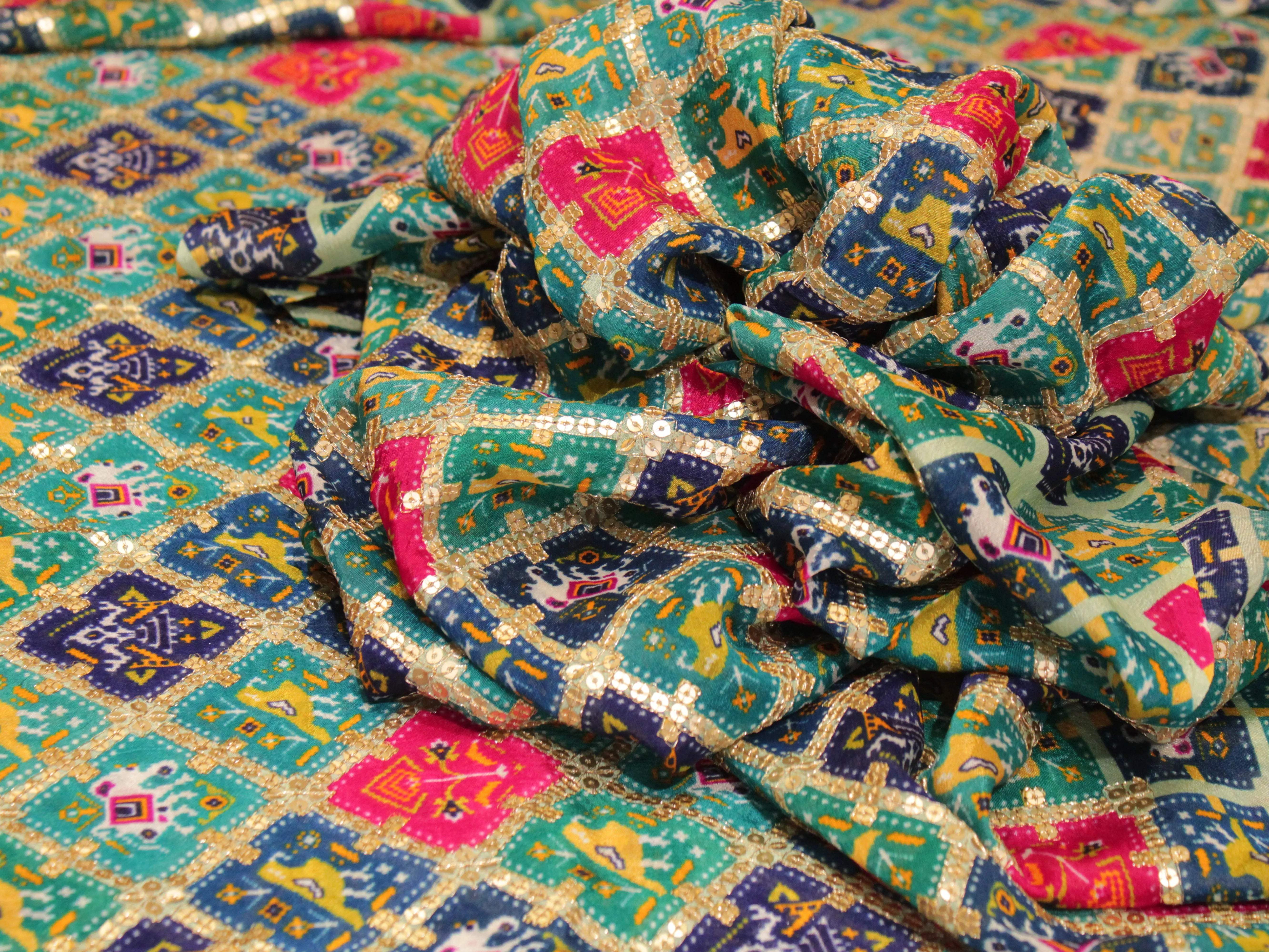 POSH : Patola Print with position work Chinon Fabric - M'Foks