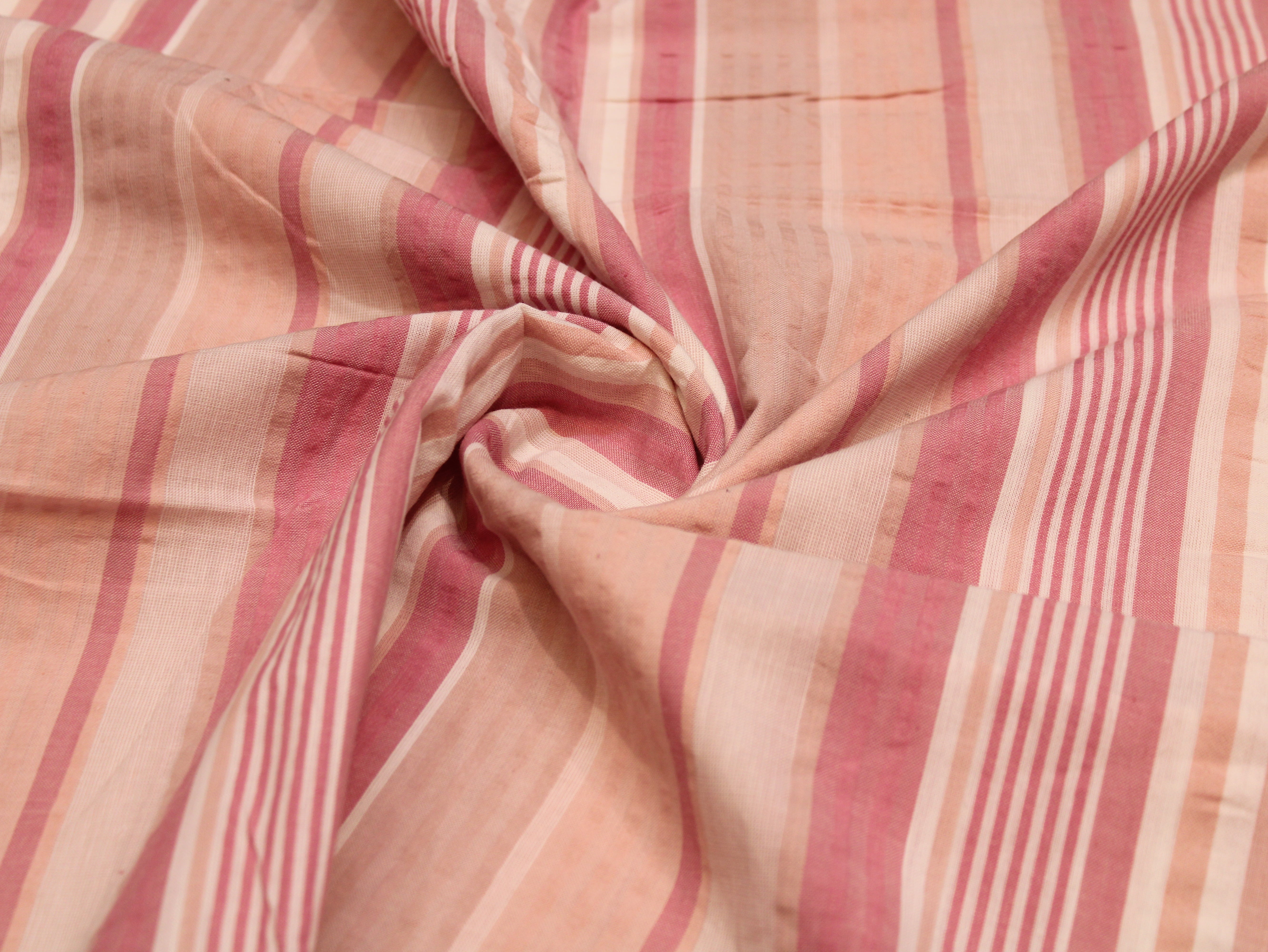 Pure Cotton Stripe Washed Quality Fabric 60 Inch | Pink & Cream Striped Cotton