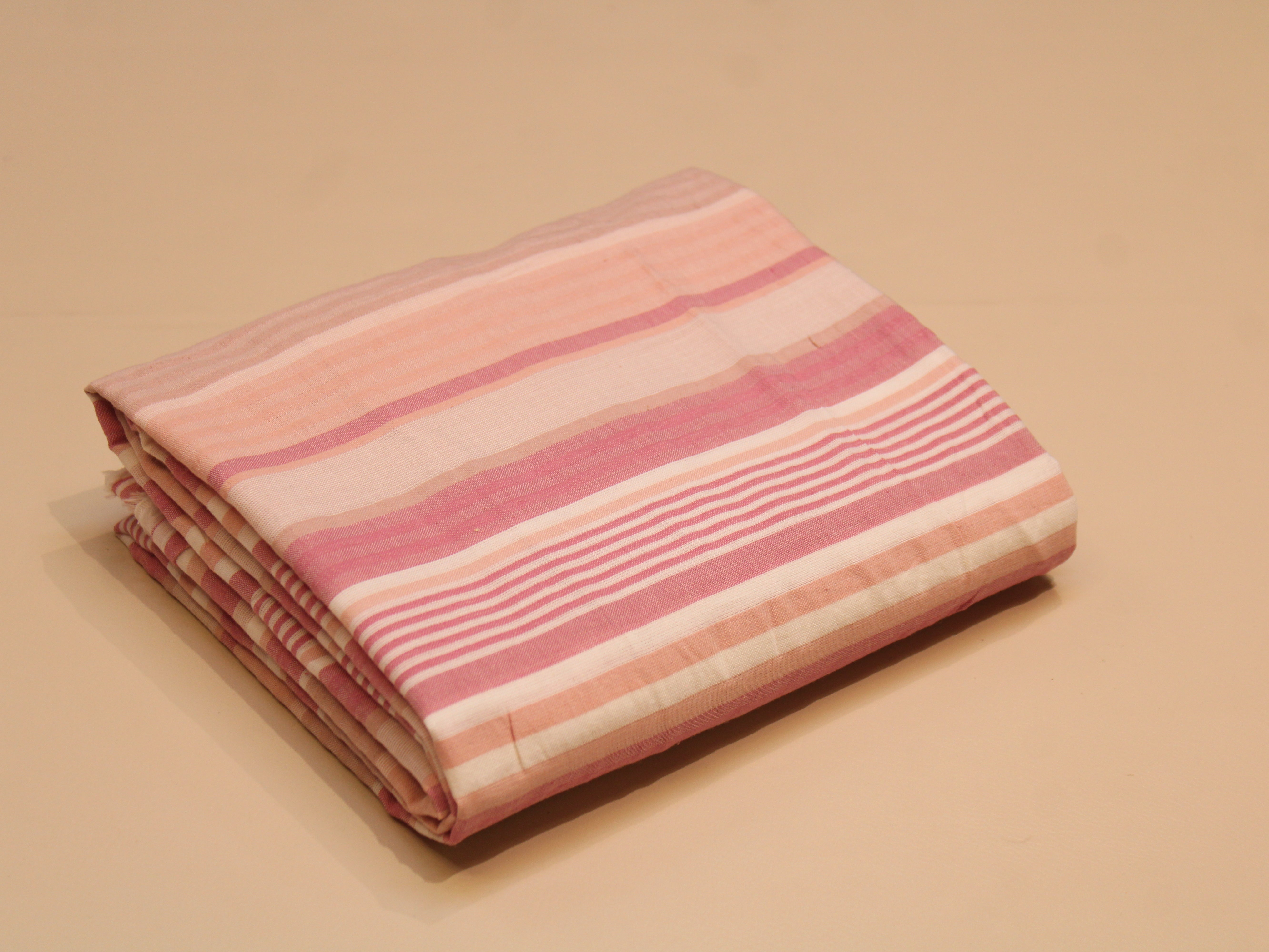 Pure Cotton Stripe Washed Quality Fabric 60 Inch | Pink & Cream Striped Cotton