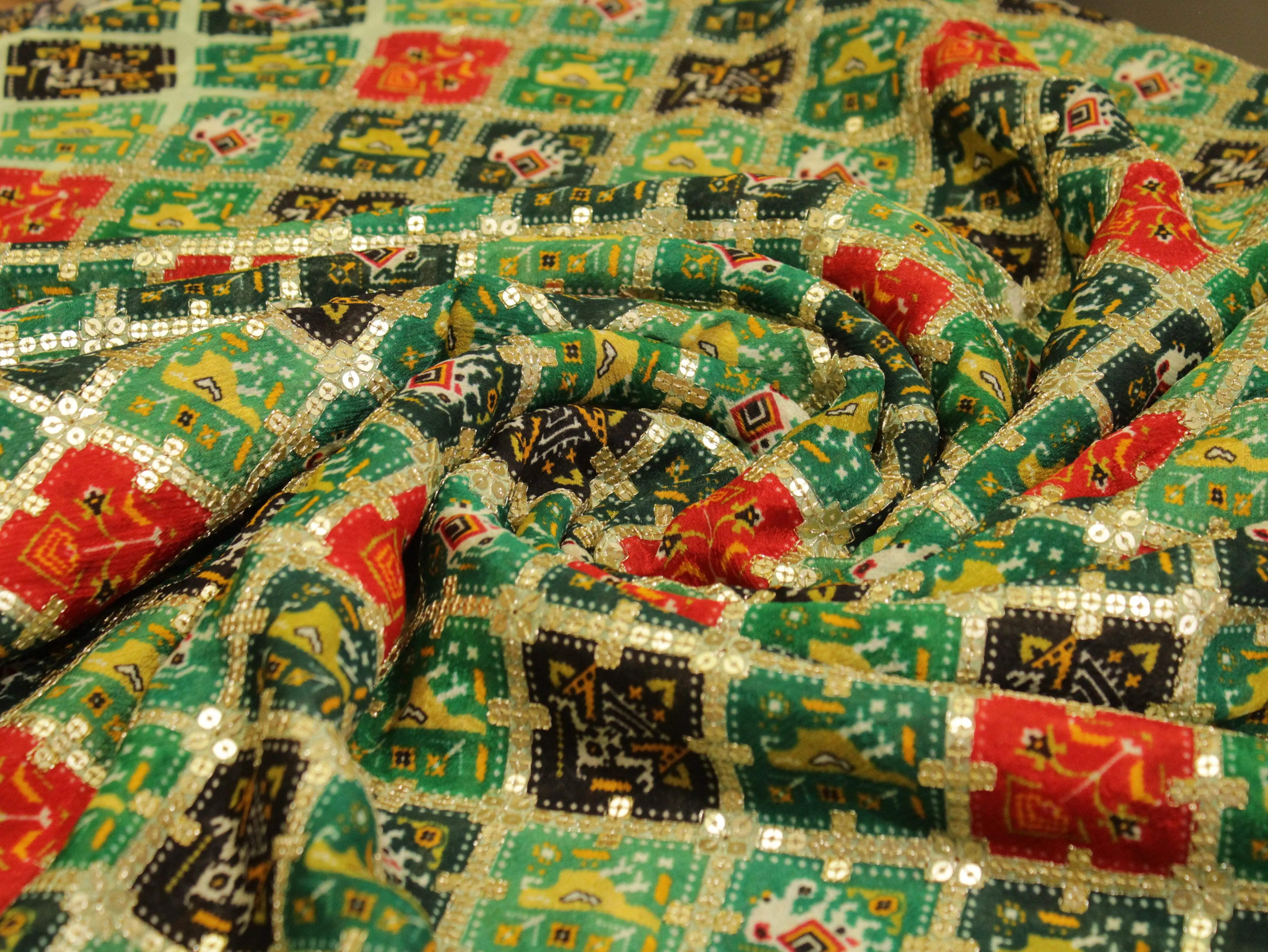 POSH : Patola Print with position work Chinon Fabric - M'Foks
