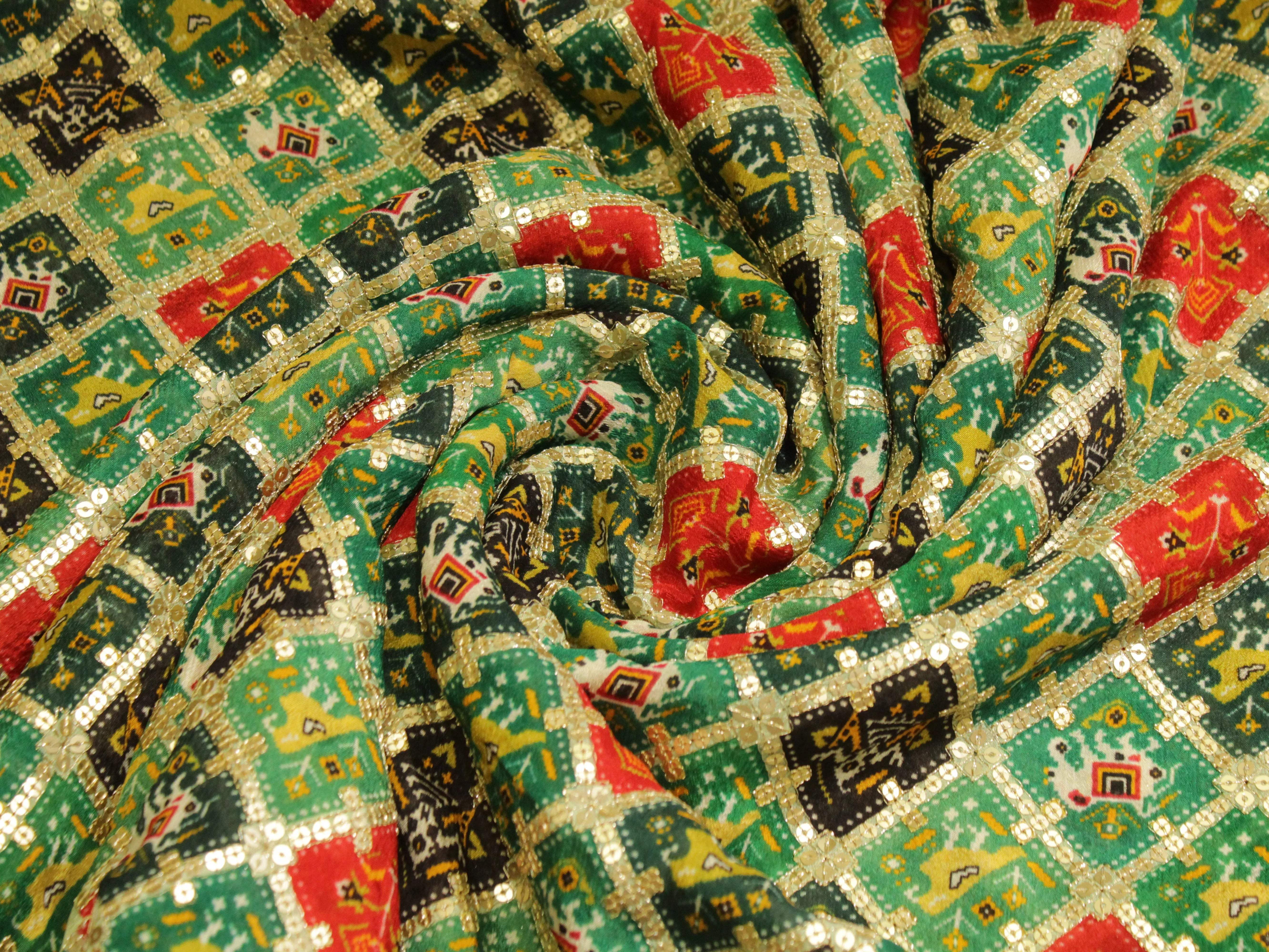 POSH : Patola Print with position work Chinon Fabric - M'Foks