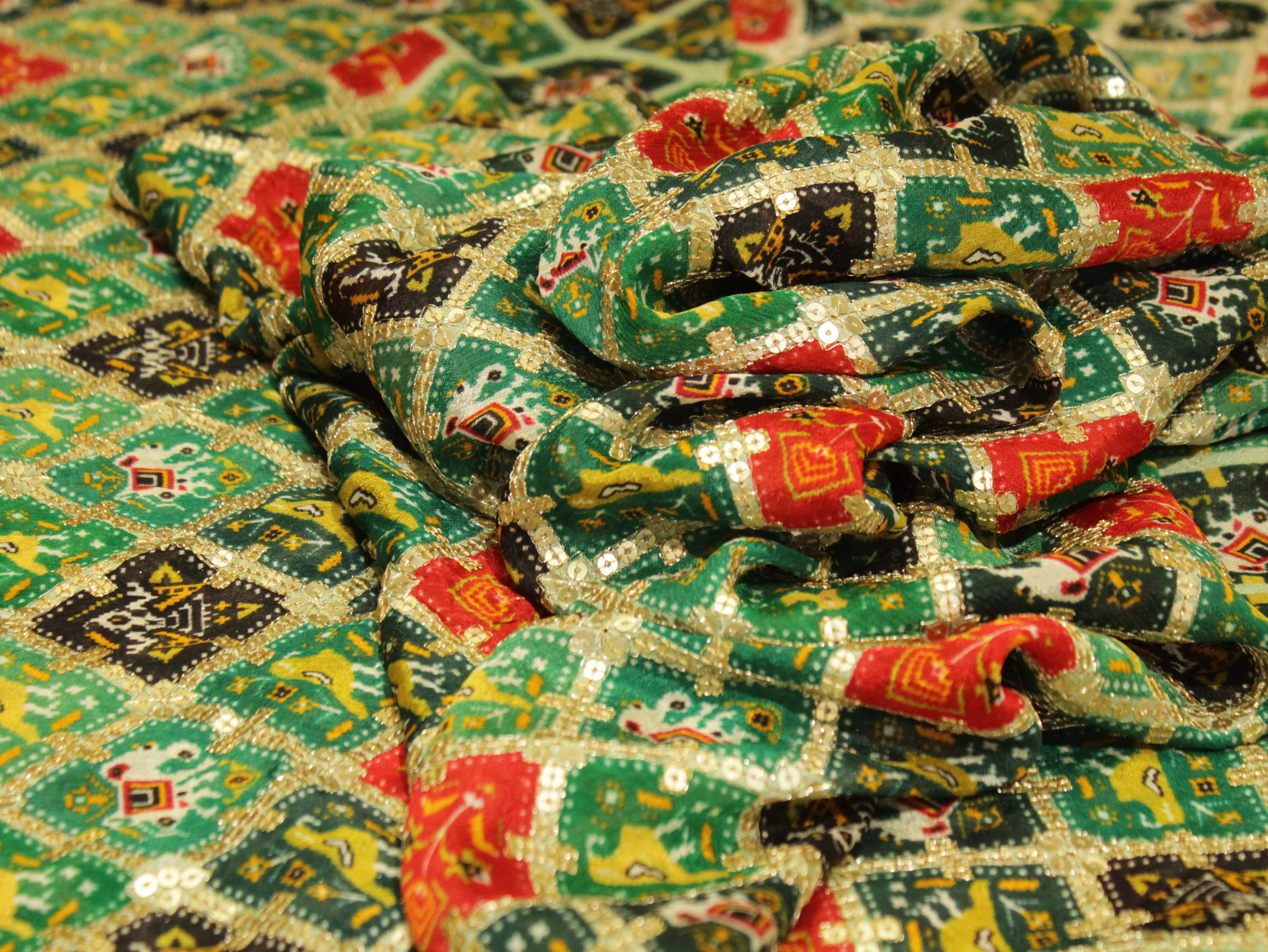 POSH : Patola Print with position work Chinon Fabric - M'Foks