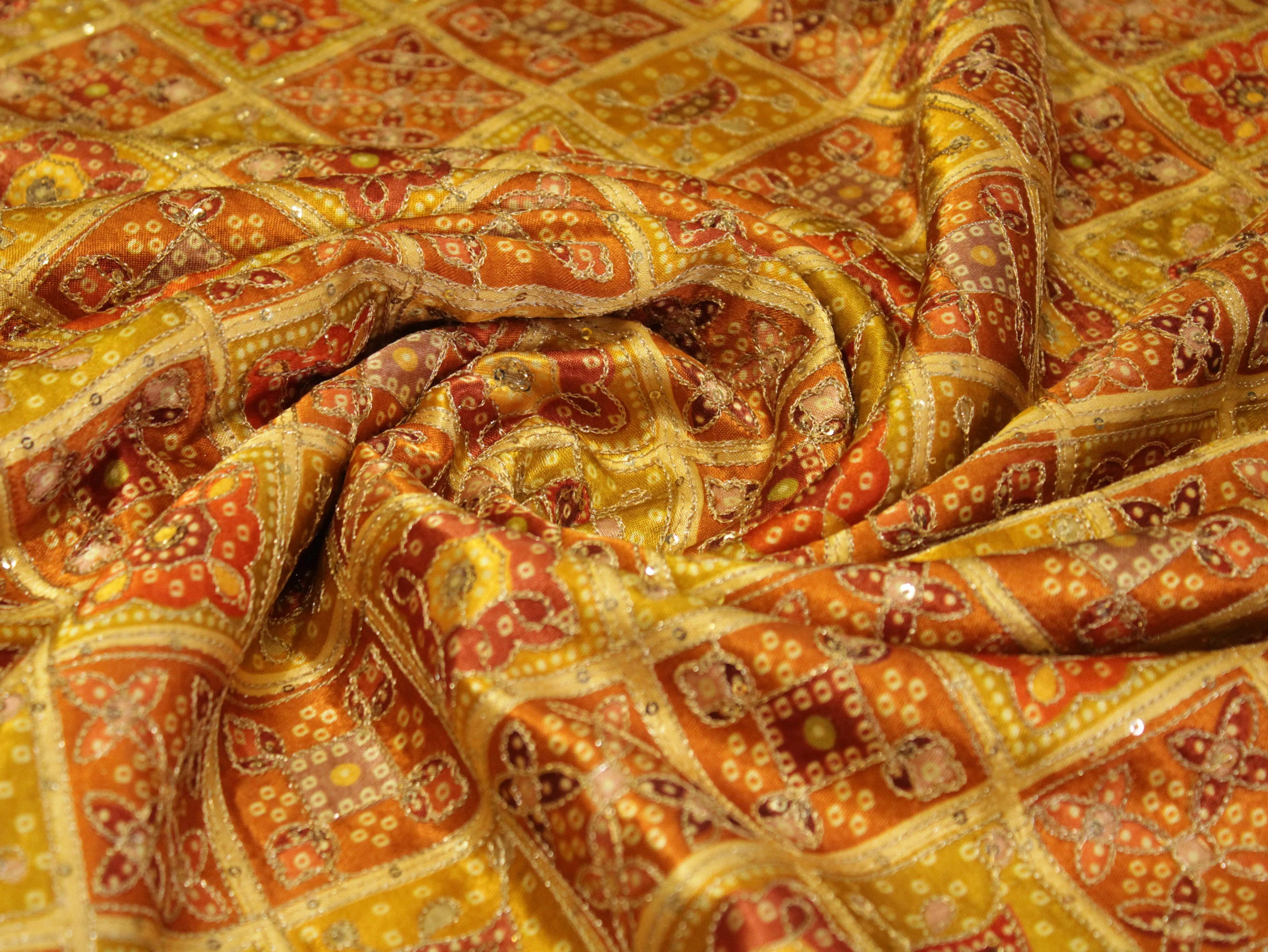 Gaji : Vintage Bandhani Position Work Fabric - Yellow - M'Foks