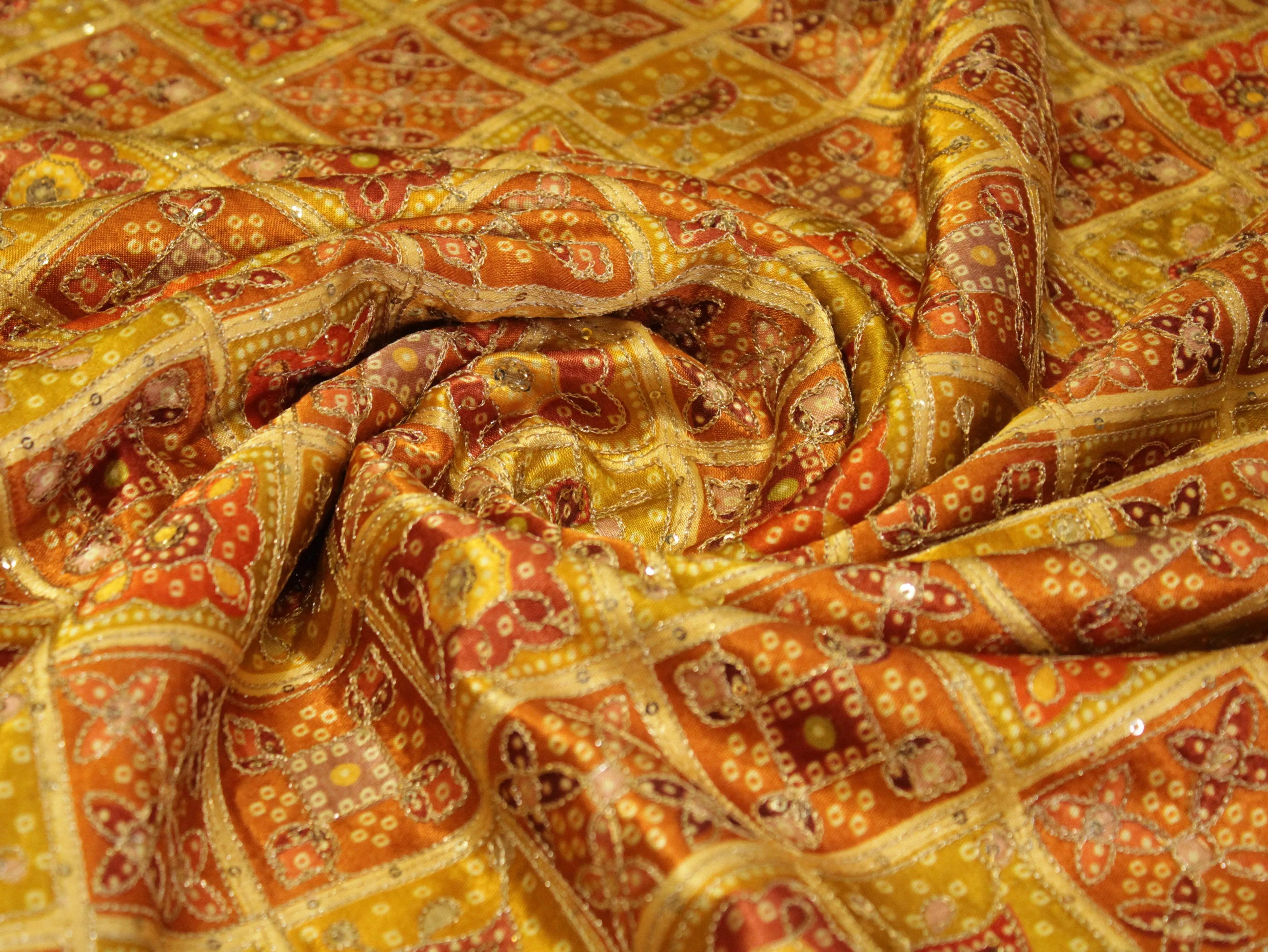 Gaji : Vintage Bandhani Position Work Fabric - Yellow - M'Foks