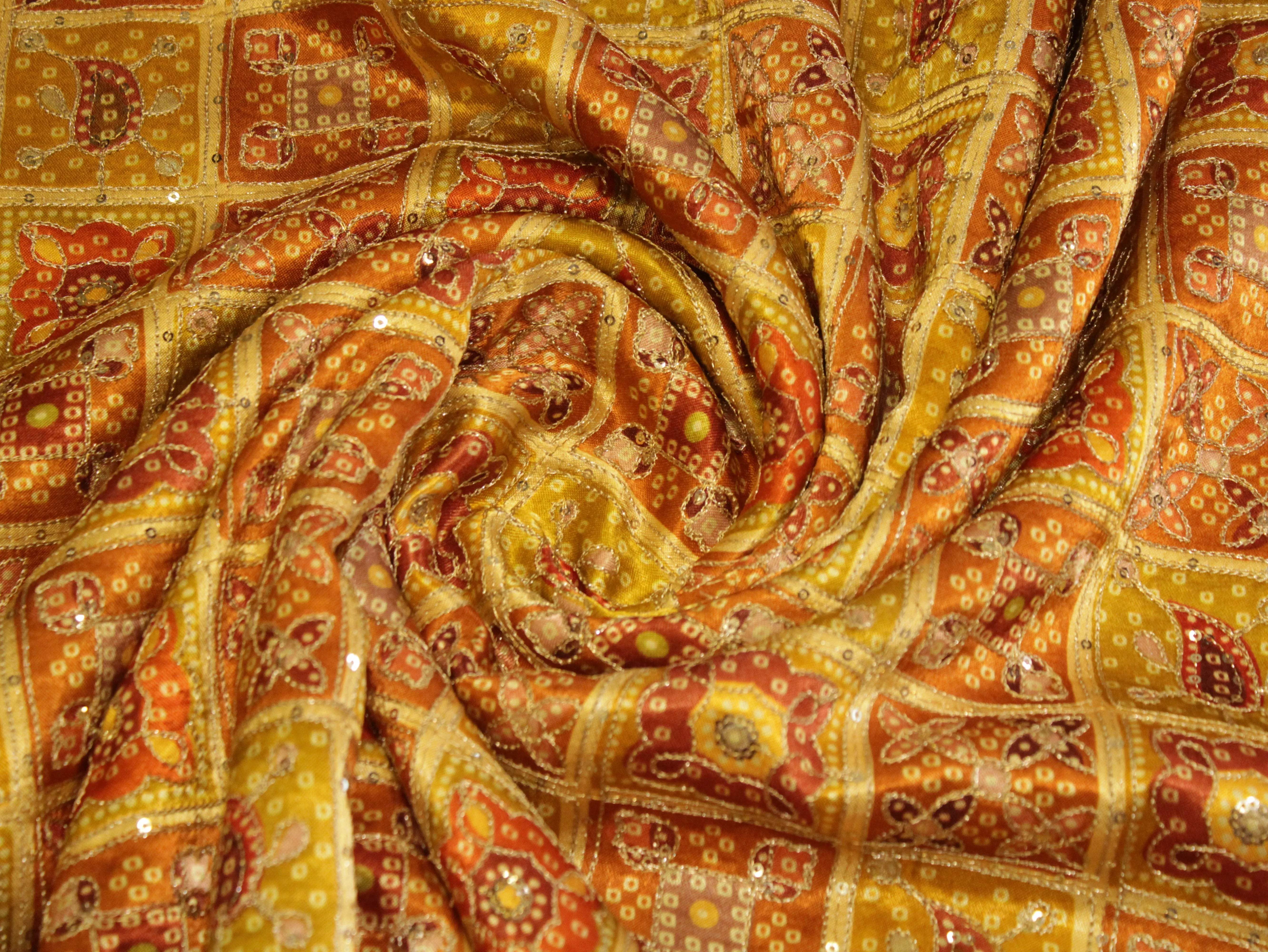 Gaji : Vintage Bandhani Position Work Fabric - Yellow - M'Foks