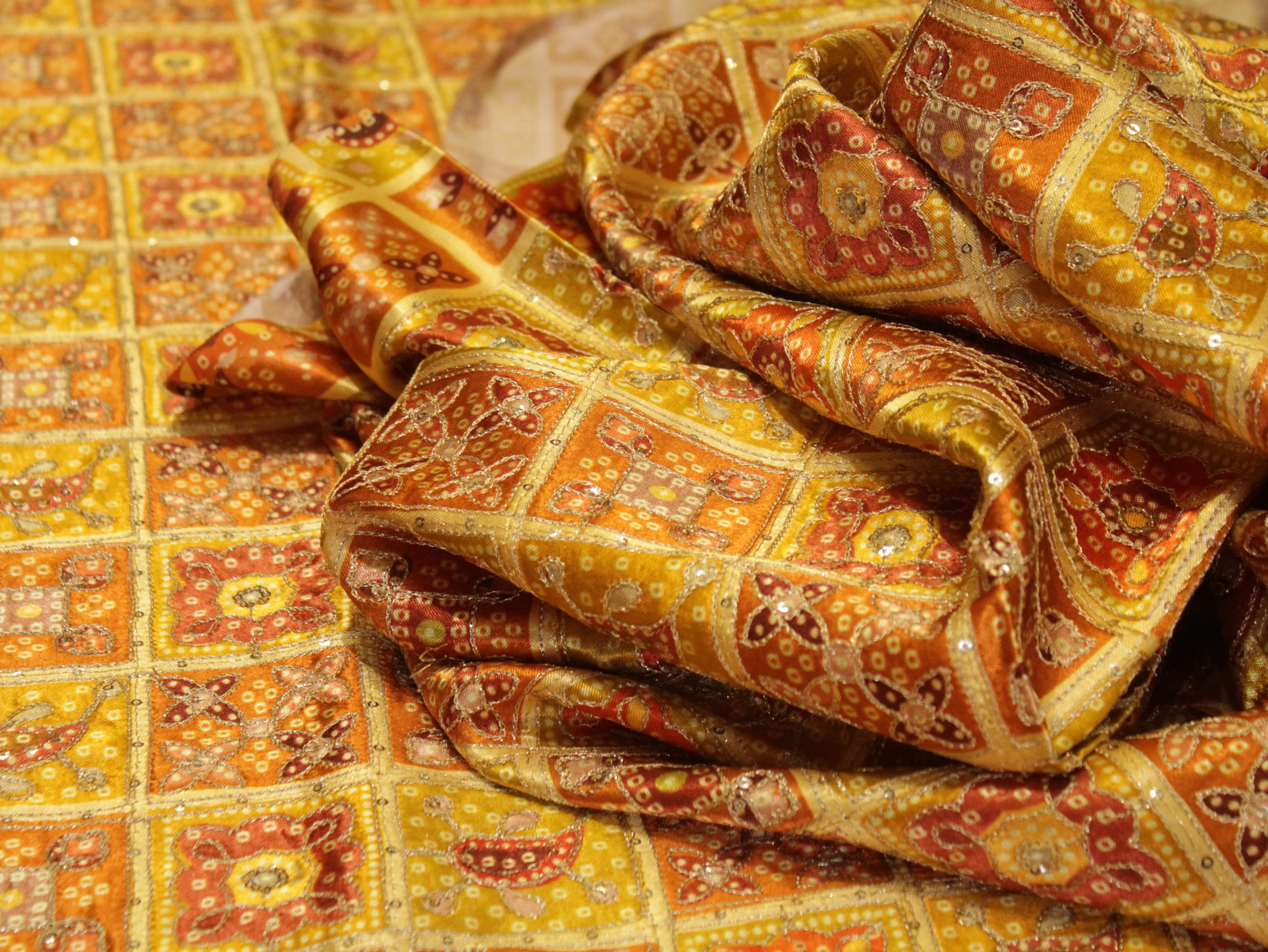 Gaji : Vintage Bandhani Position Work Fabric - Yellow - M'Foks