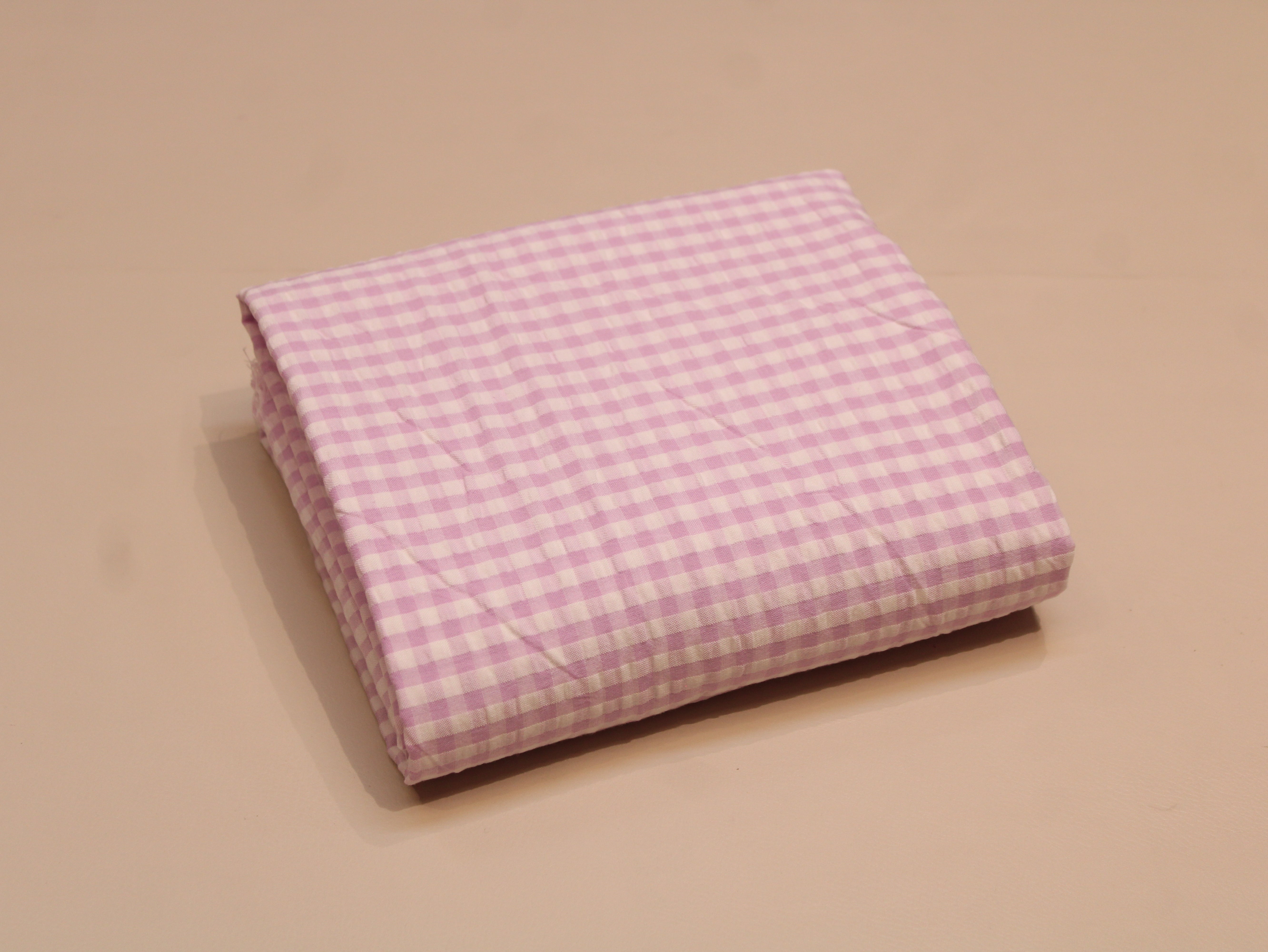 Pure Cotton Yarn Dyed Pale Mauve Seersucker Check Fabric 60 Inch | Premium Washed Quality Gingham