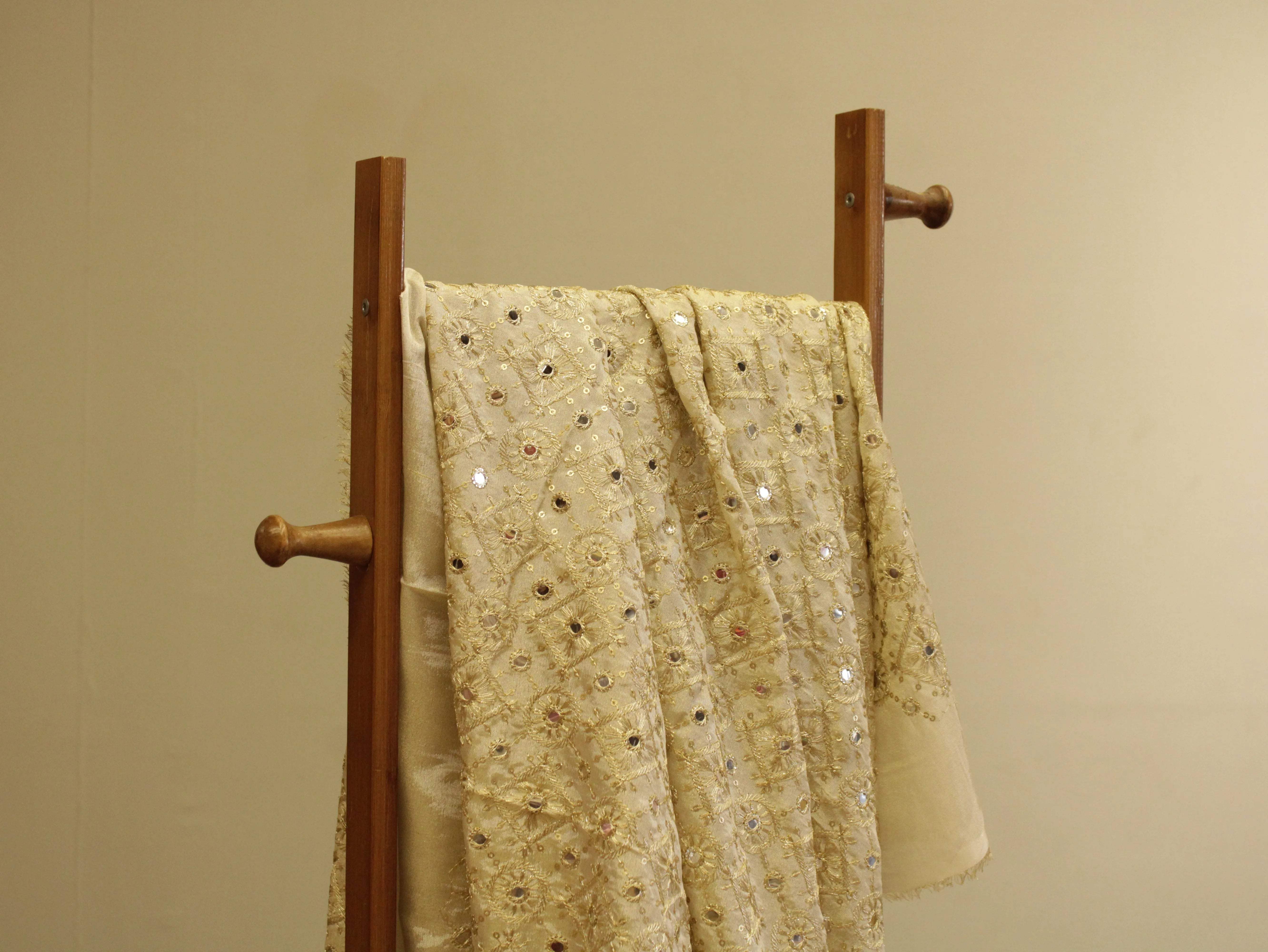 Premium Tissue Mirror Work Fabric - Ivory - M'Foks
