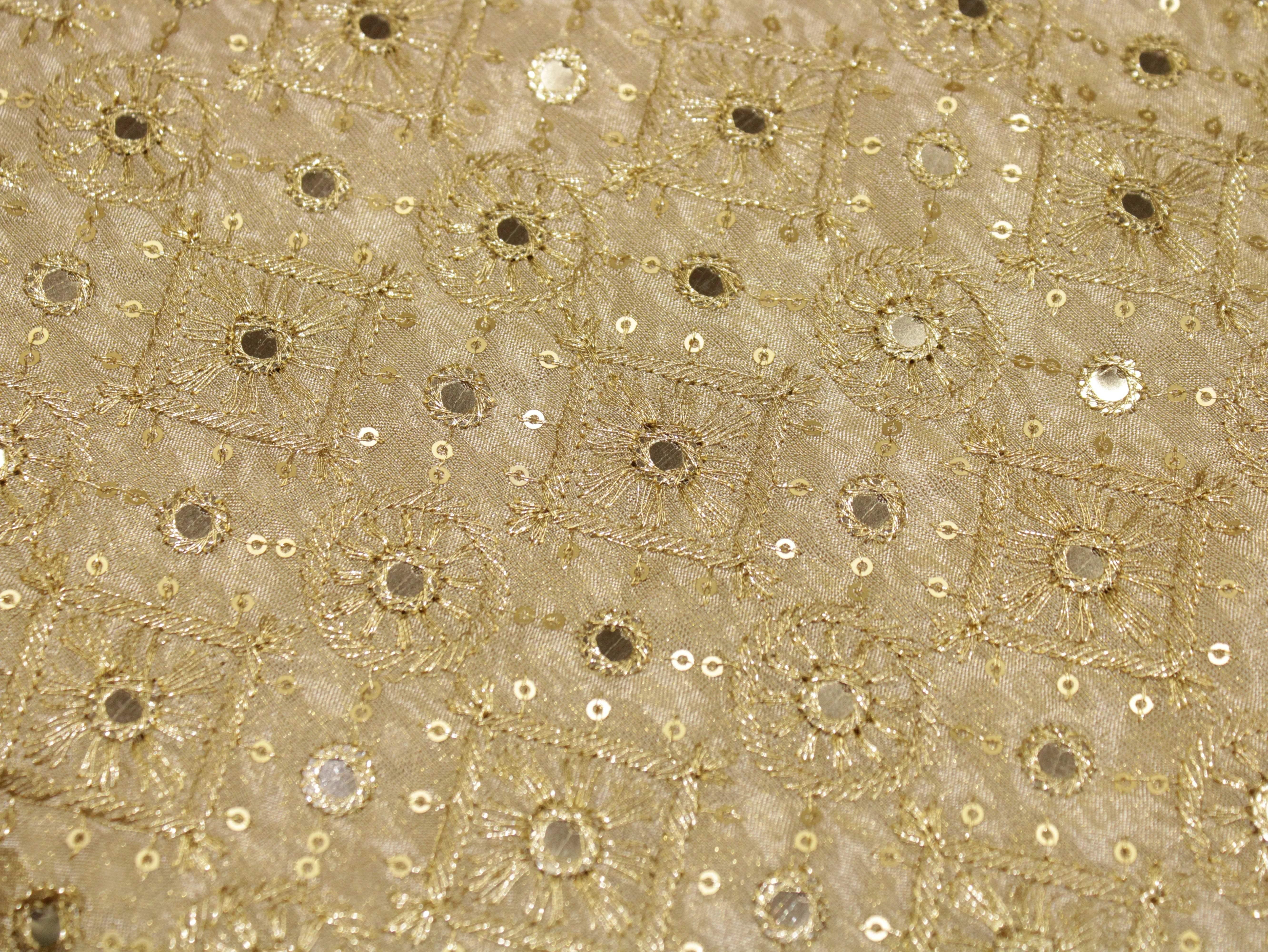 Premium Tissue Mirror Work Fabric - Ivory - M'Foks