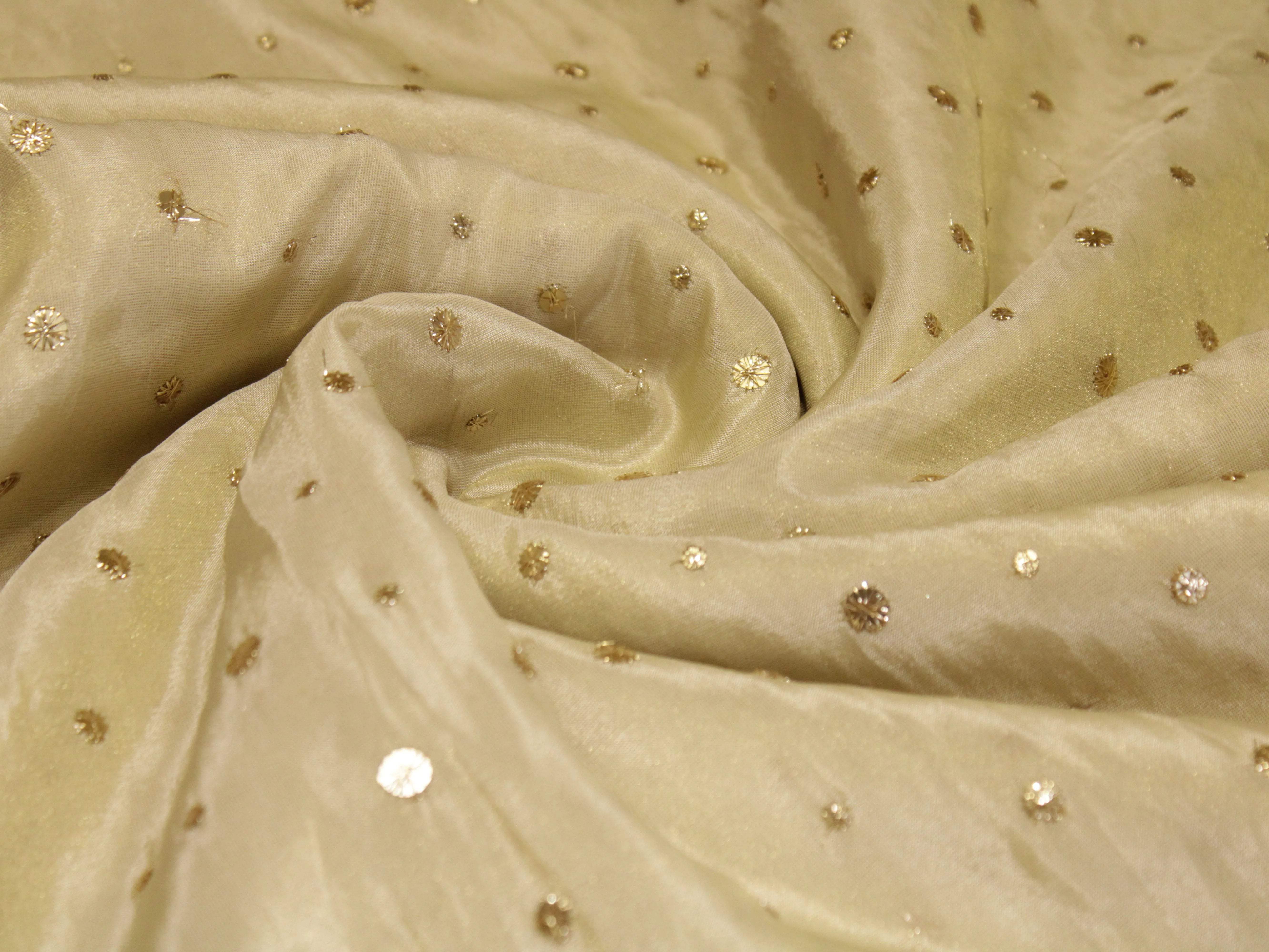 Premium Tissue Mukaish Look Foil Zari Work Fabric - Ivory - M'Foks