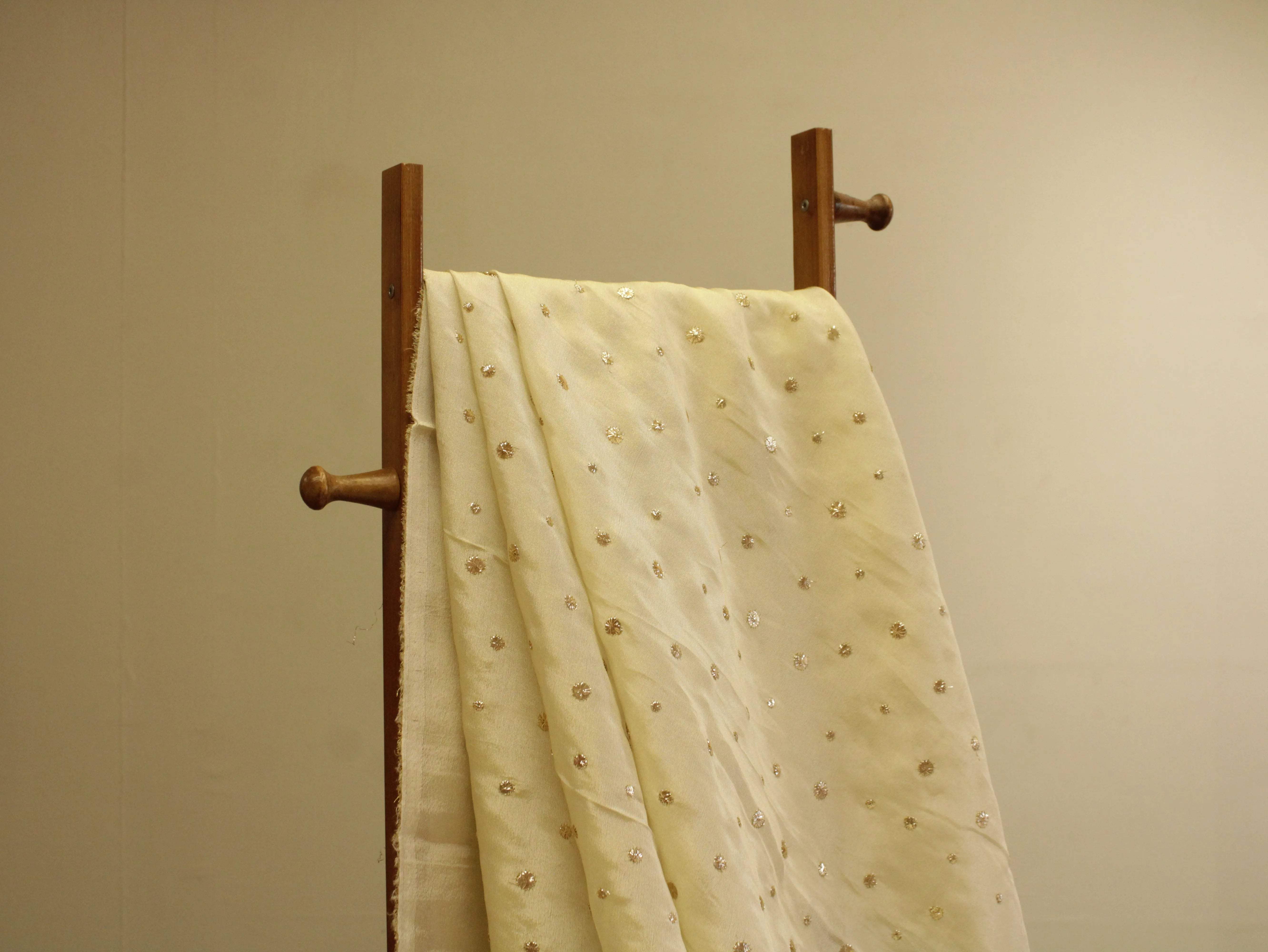 Premium Tissue Mukaish Look Foil Zari Work Fabric - Ivory - M'Foks