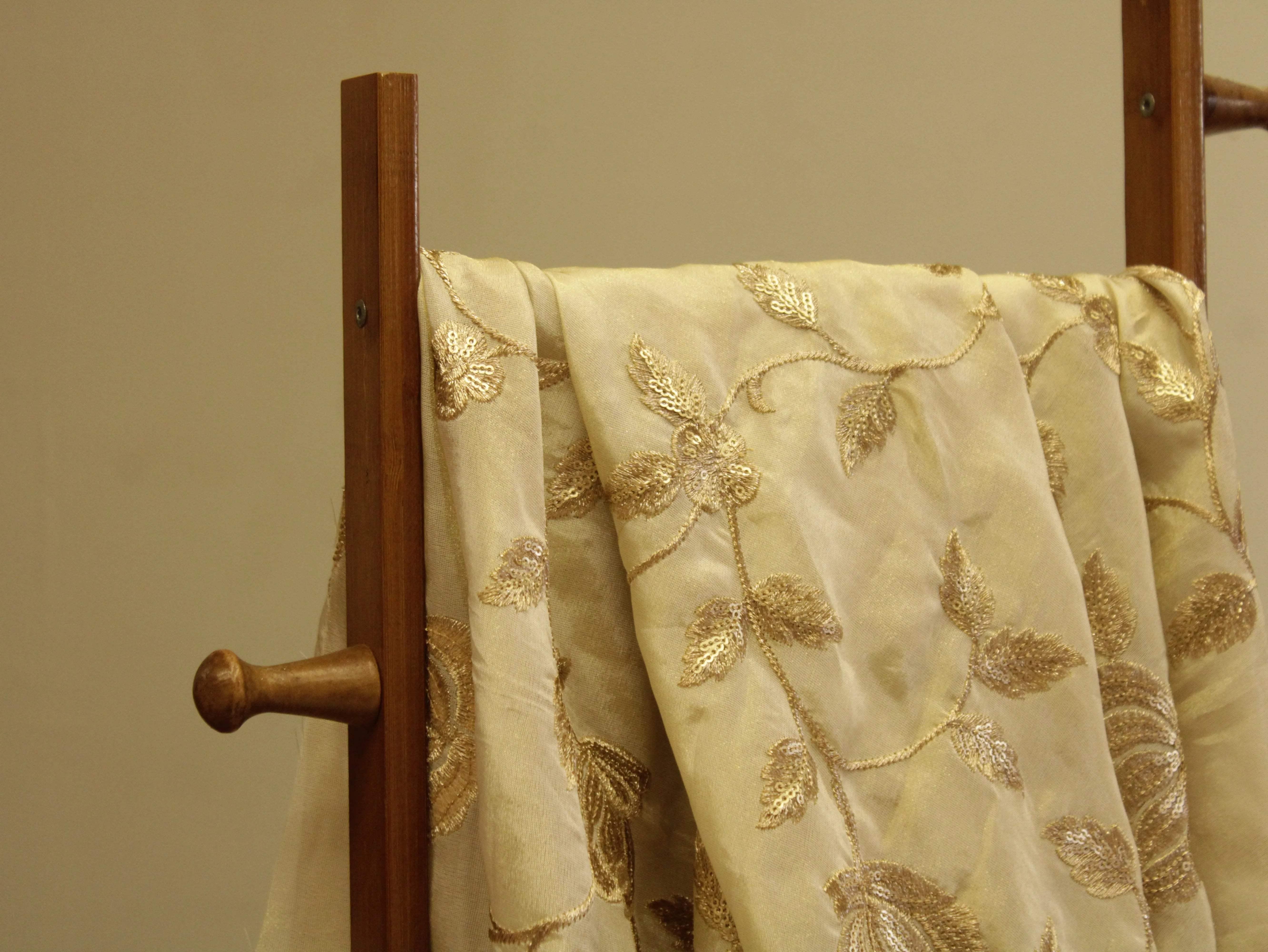 Premium Tissue Floral Zari Work Fabric - Ivory - M'Foks
