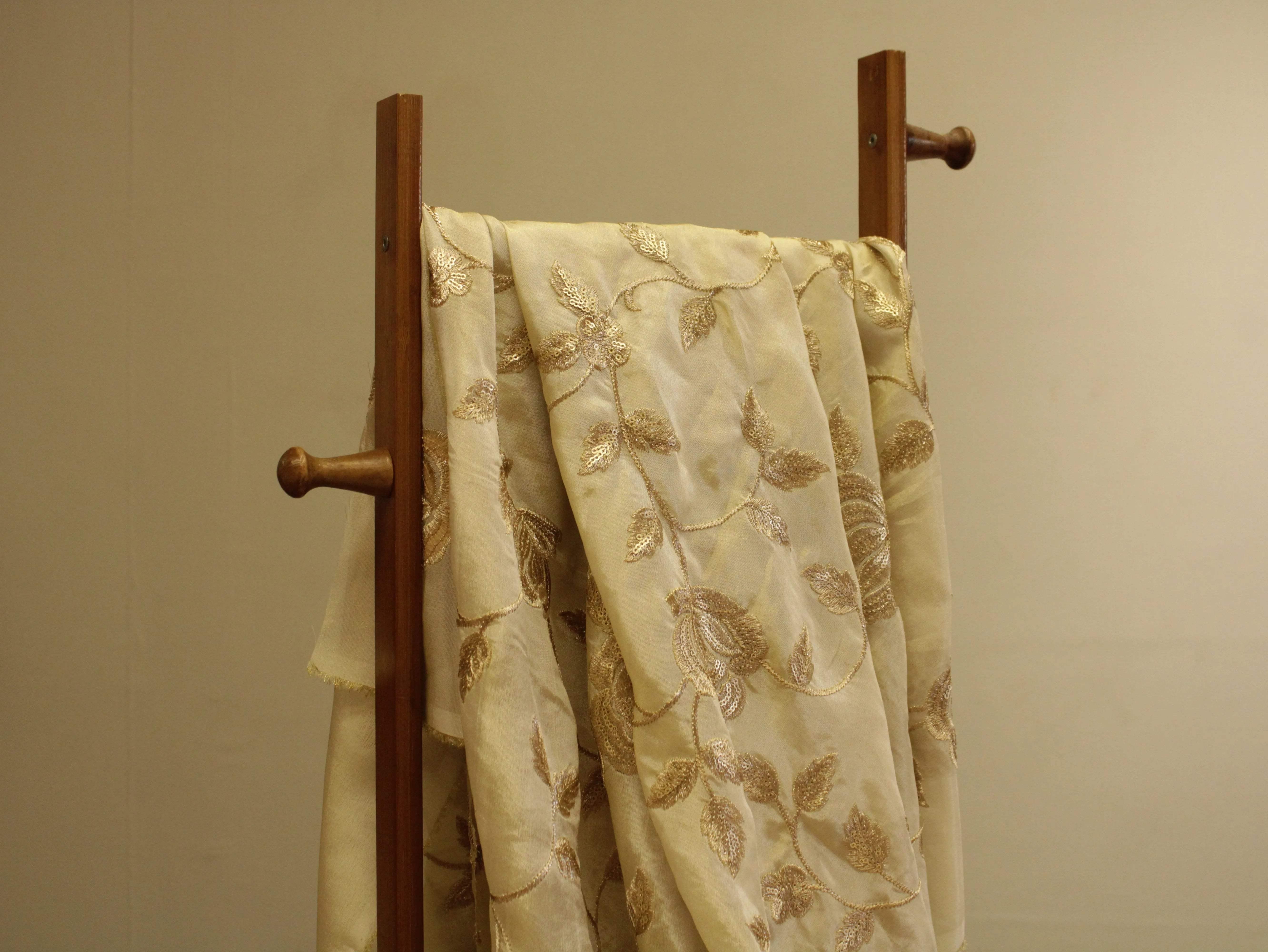 Premium Tissue Floral Zari Work Fabric - Ivory - M'Foks