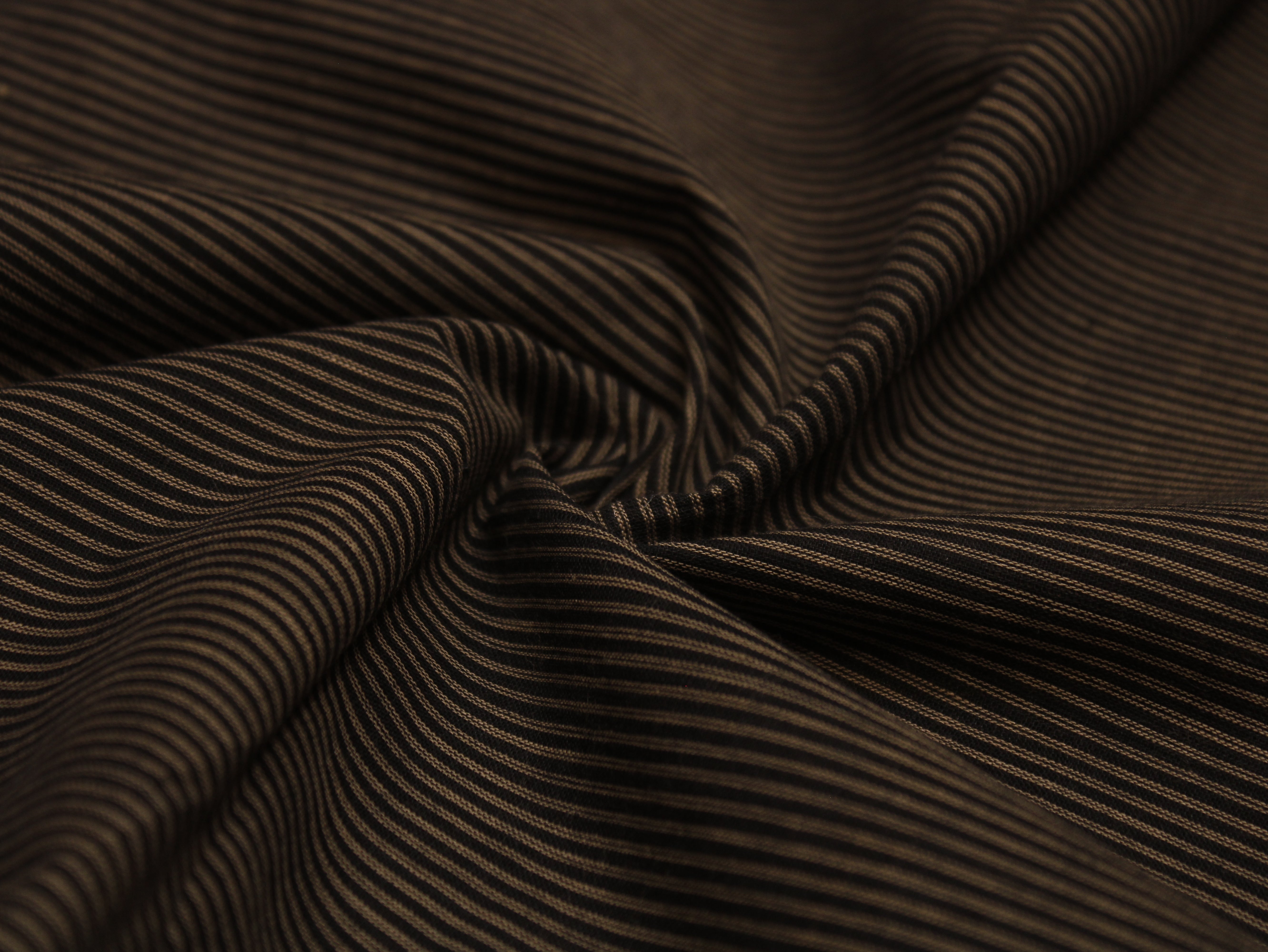 Pure Cotton Handloom Finish Striped Fabric 44 Inch | Tan & Black Handloom Stripes