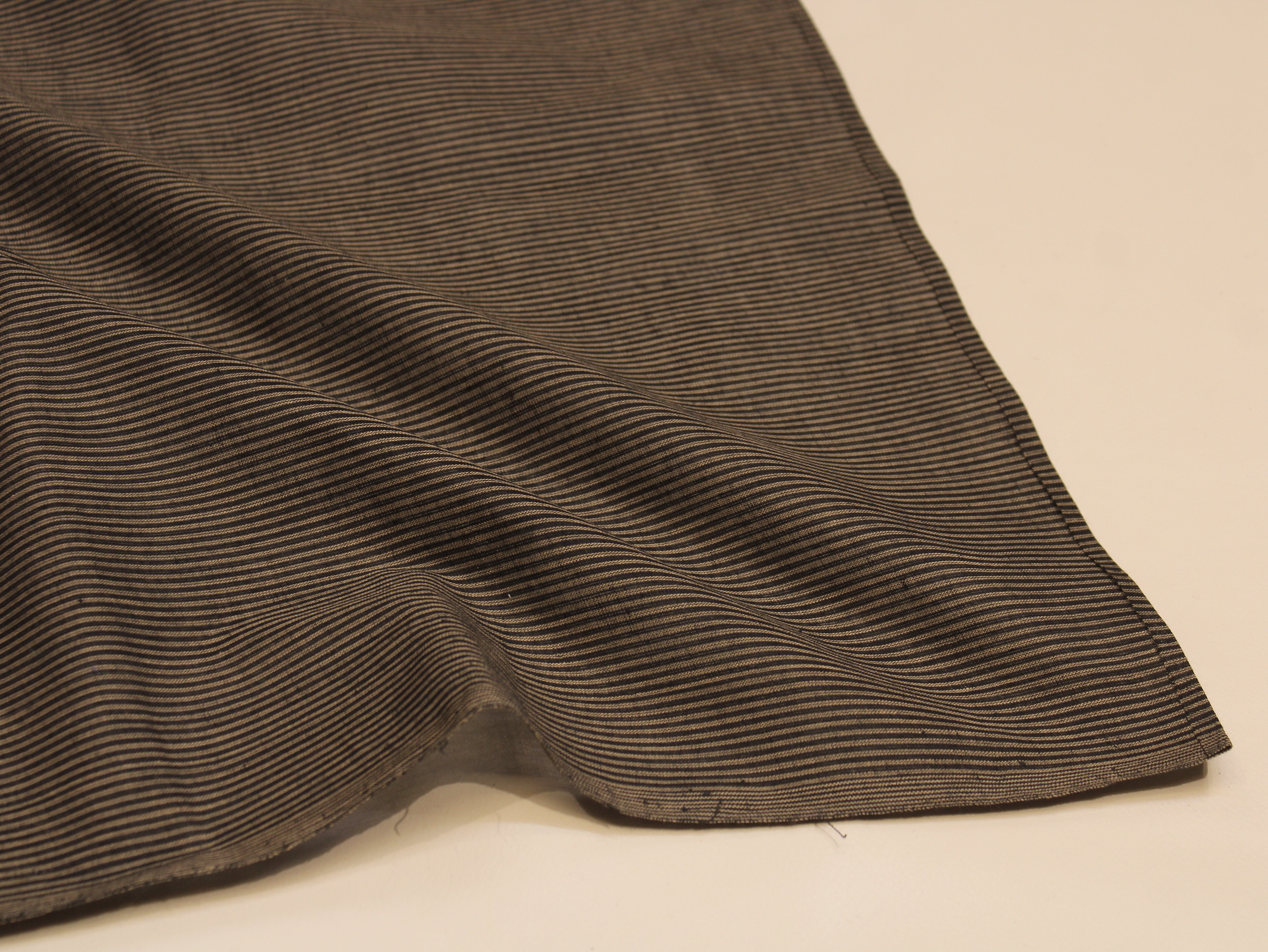 Pure Cotton Handloom Finish Striped Fabric 44 Inch | Tan & Black Handloom Stripes