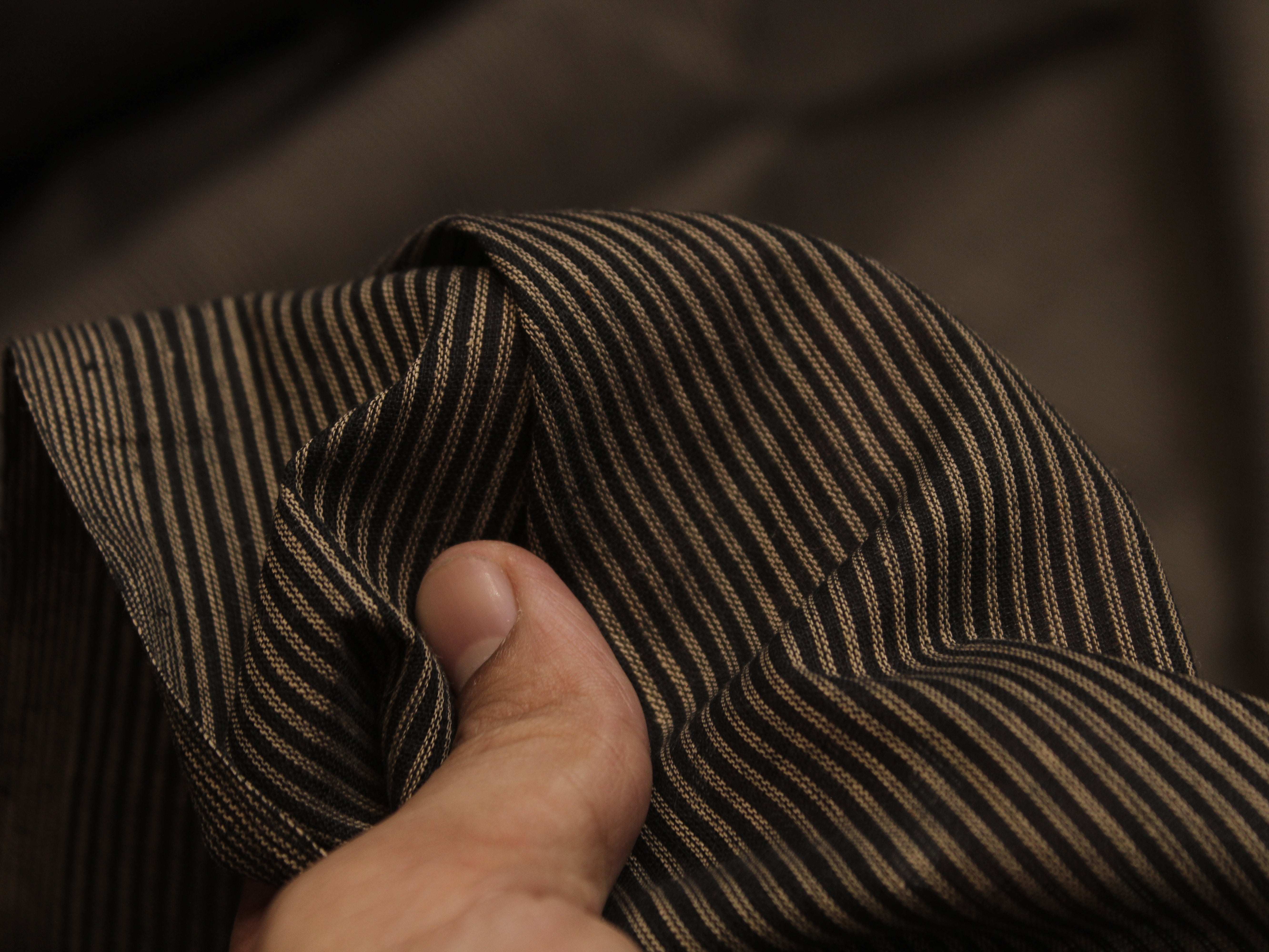 Pure Cotton Handloom Finish Striped Fabric 44 Inch | Tan & Black Handloom Stripes