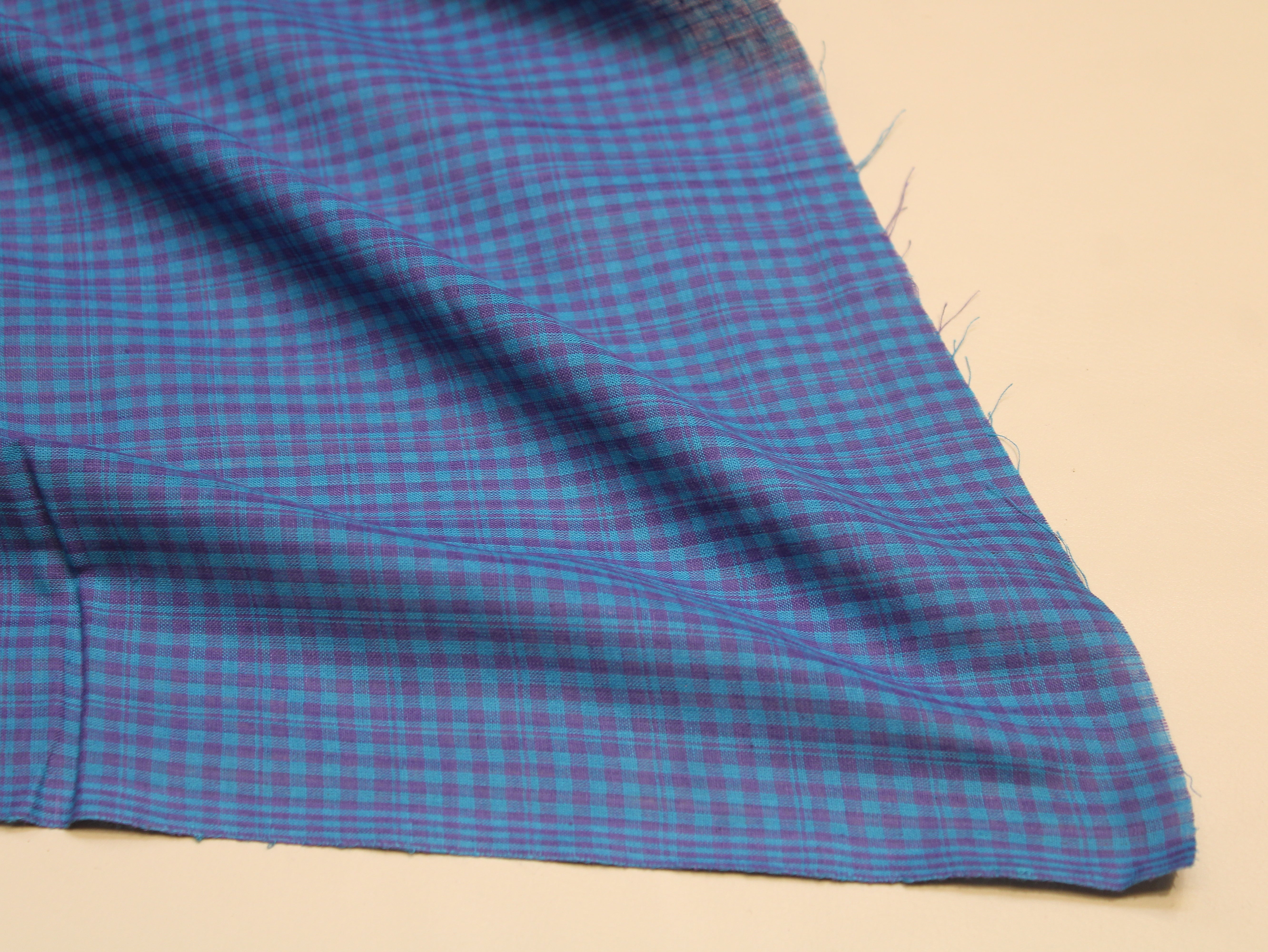 Pure Cotton Handloom Finish Check Fabric 44 Inch | Purple & Turquoise Gingham