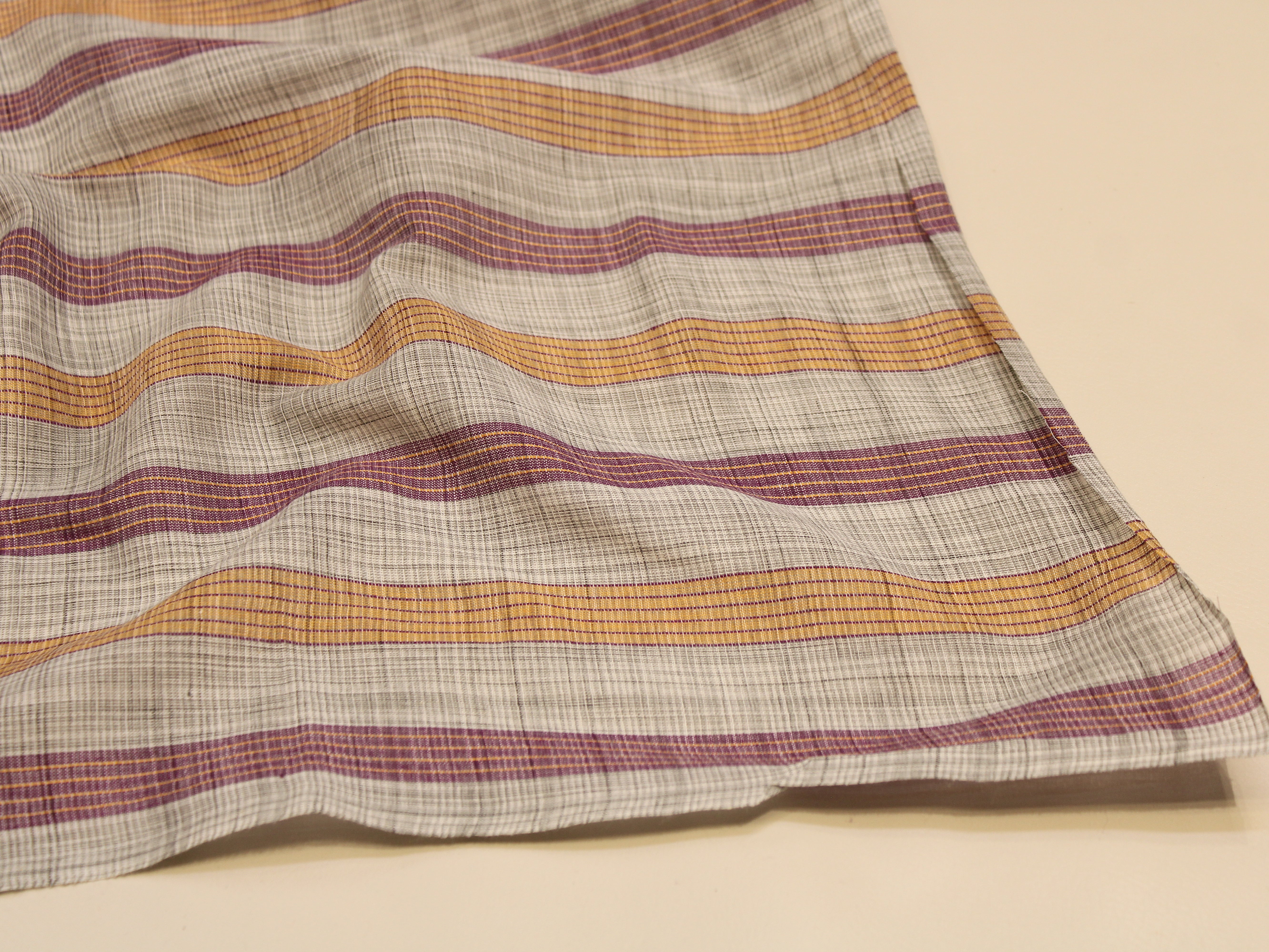 Tissu rayé tissé main 100 % coton 112 cm | Rayures larges tissées teintes dans la masse - Bleu et Blanc