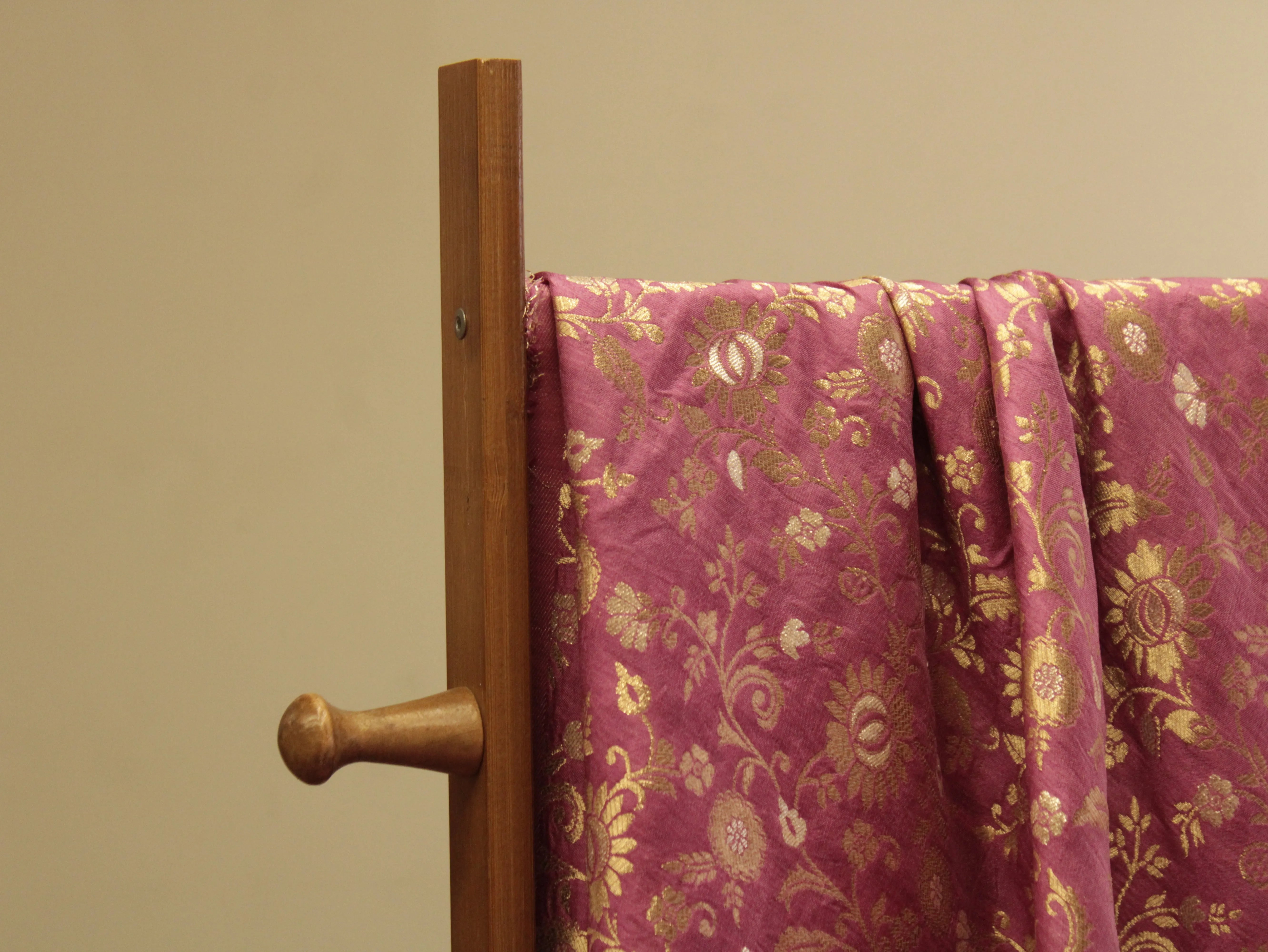 Banarasi Floral Brocade Fabric - Onion