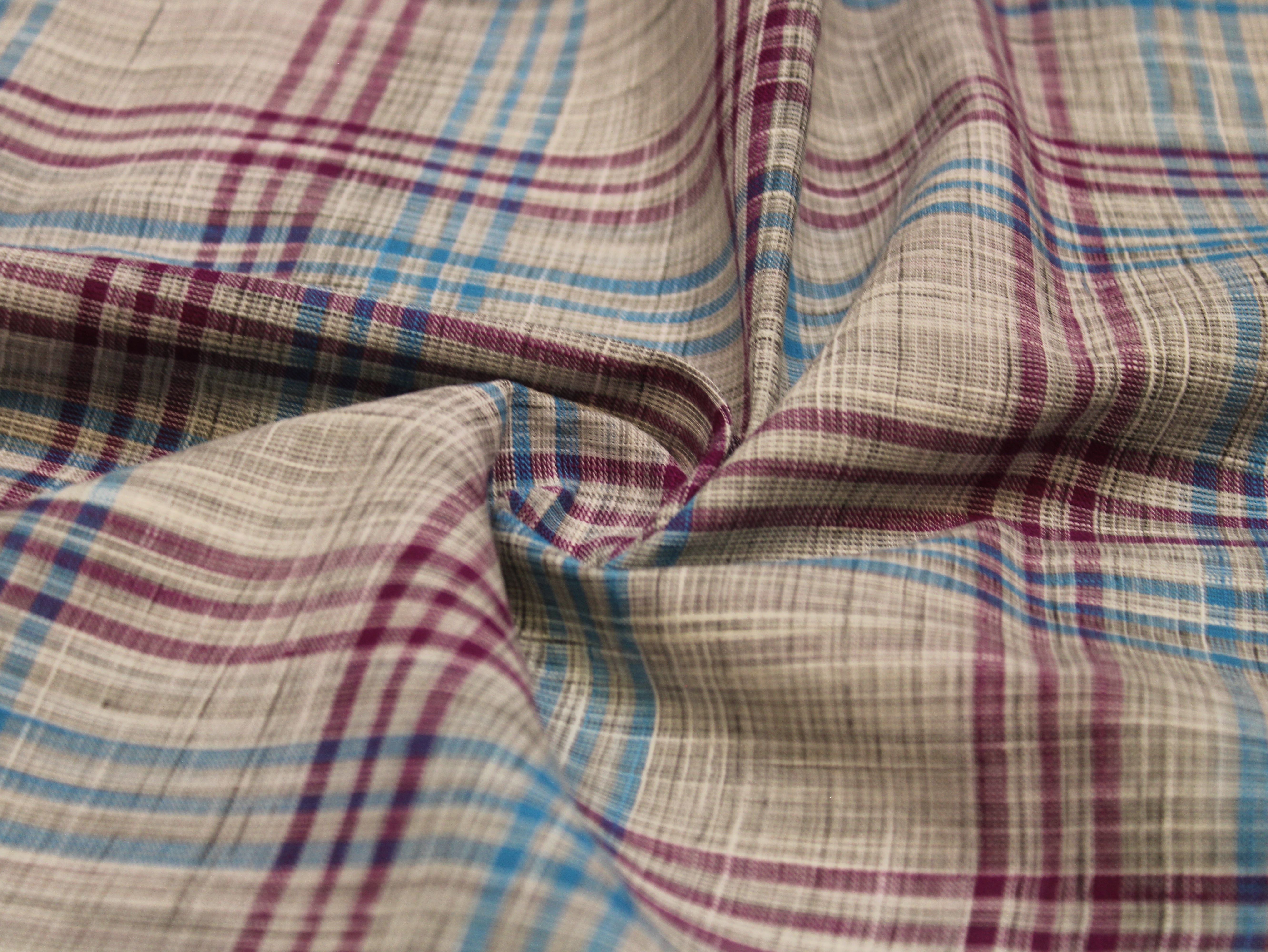 Non-Washed Cotton Handloom Finish Check Fabric 44 Inch | Purple & Blue Gingham