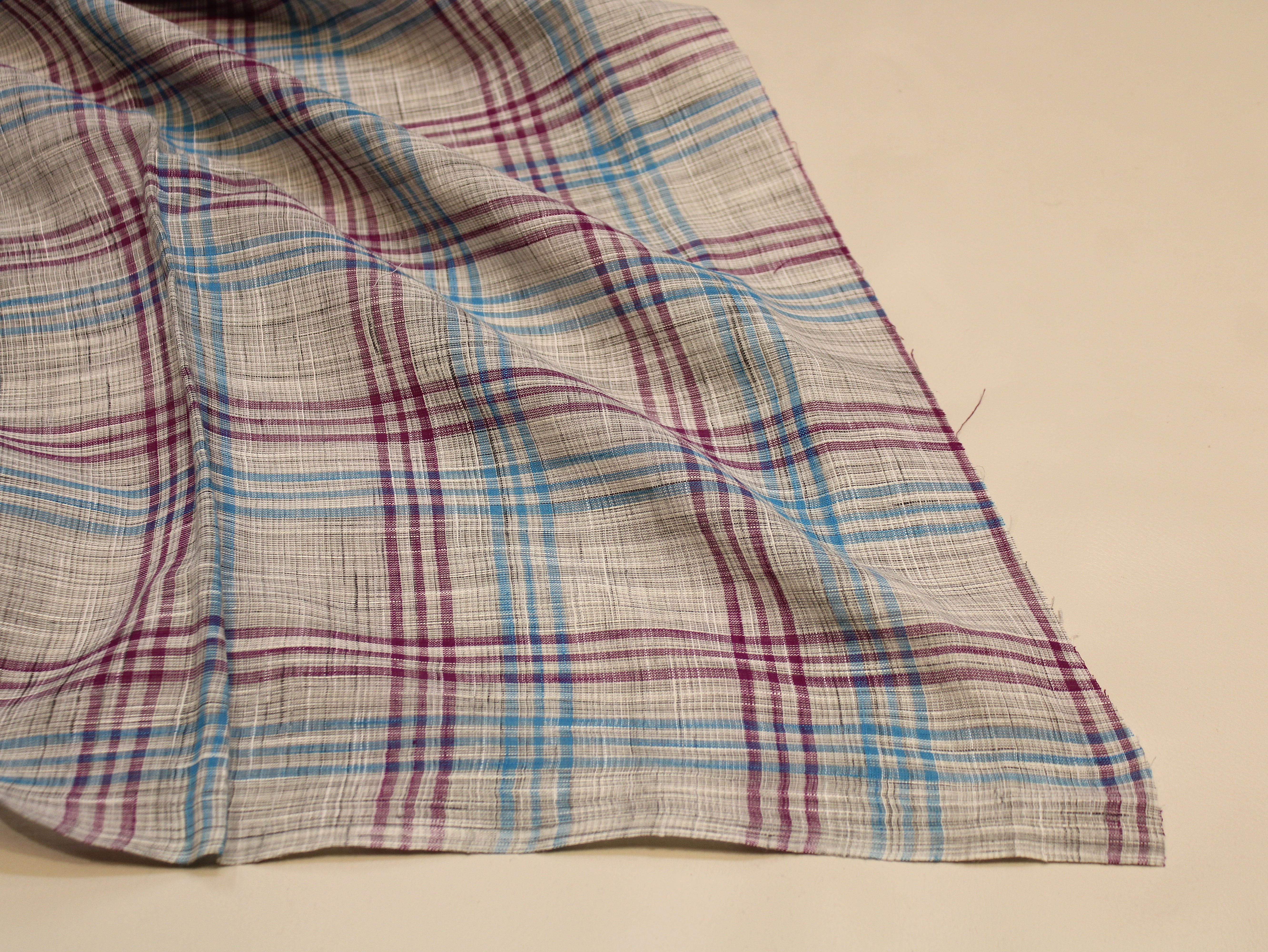Non-Washed Cotton Handloom Finish Check Fabric 44 Inch | Purple & Blue Gingham