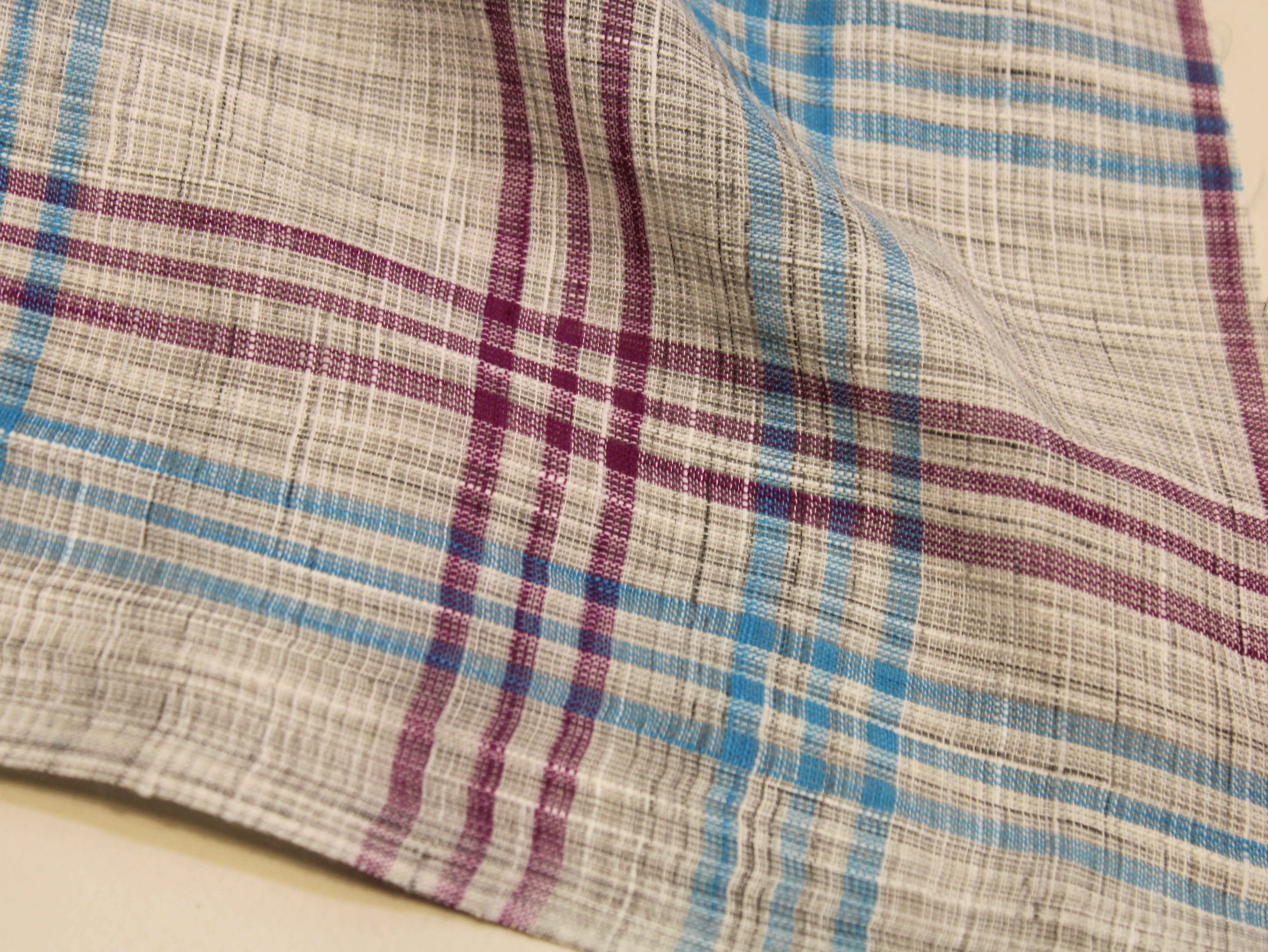 Non-Washed Cotton Handloom Finish Check Fabric 44 Inch | Purple & Blue Gingham