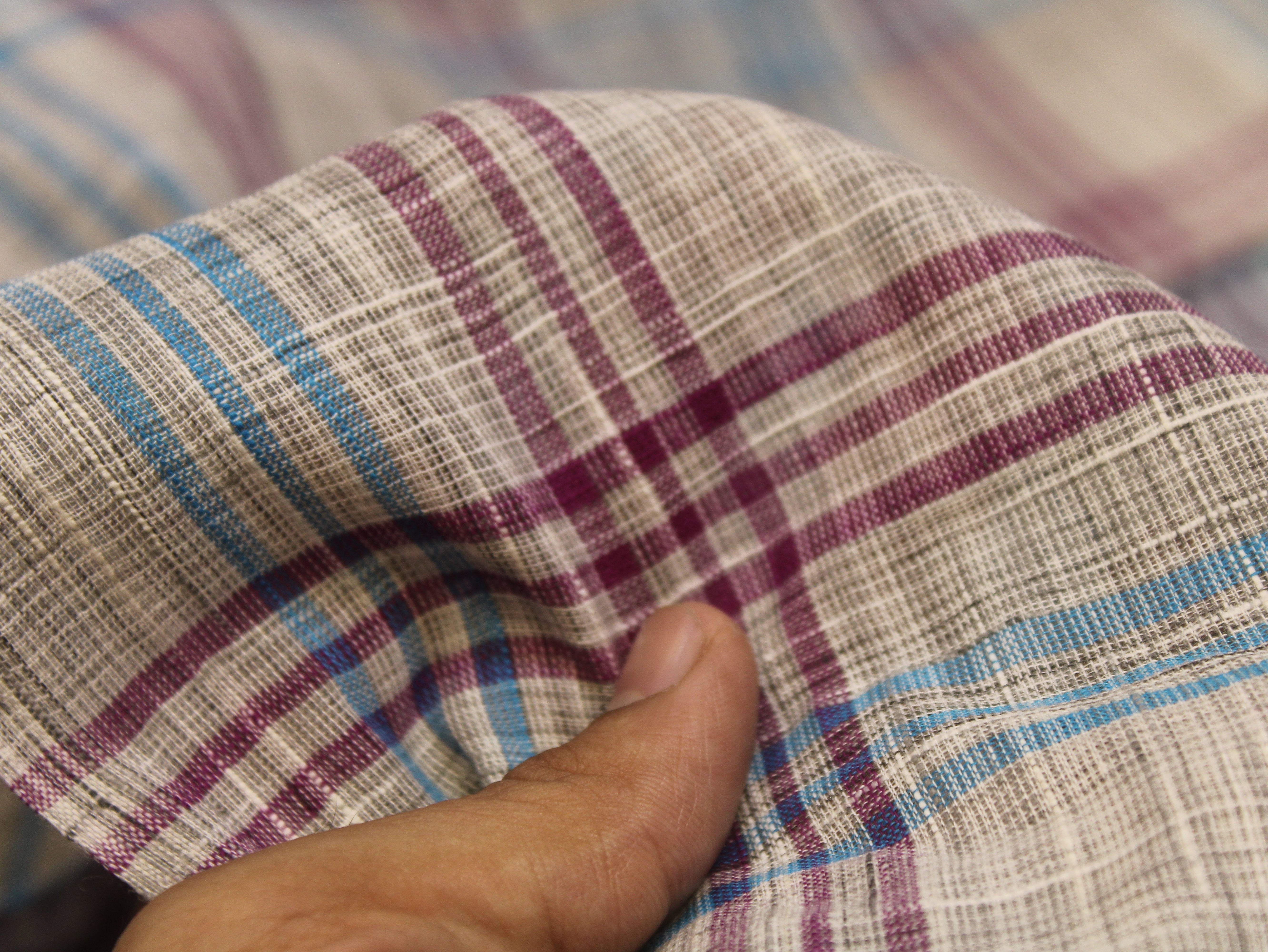 Non-Washed Cotton Handloom Finish Check Fabric 44 Inch | Purple & Blue Gingham