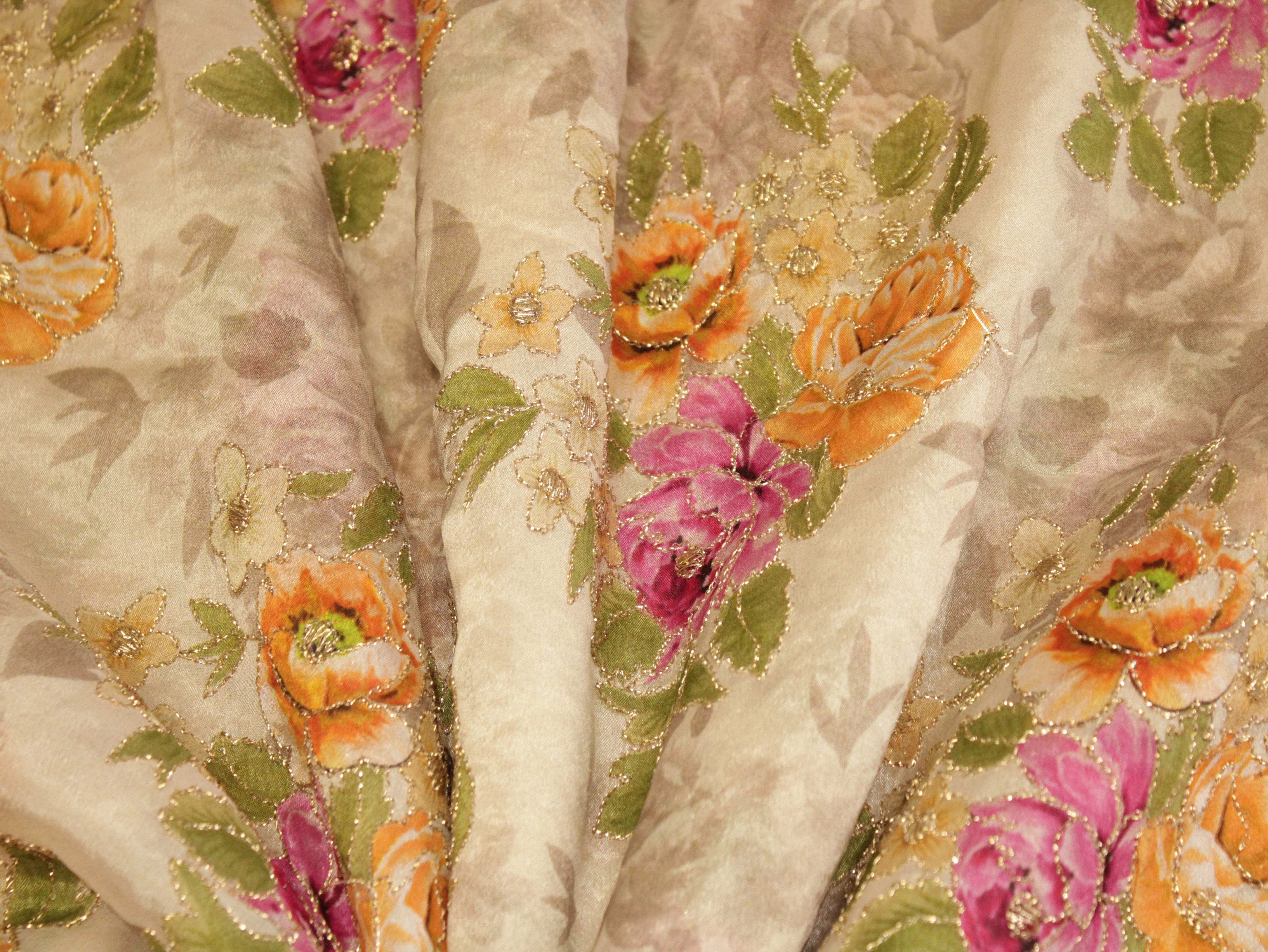 Premium Digital Print with position work Chinon Fabric - Ivory - M'Foks